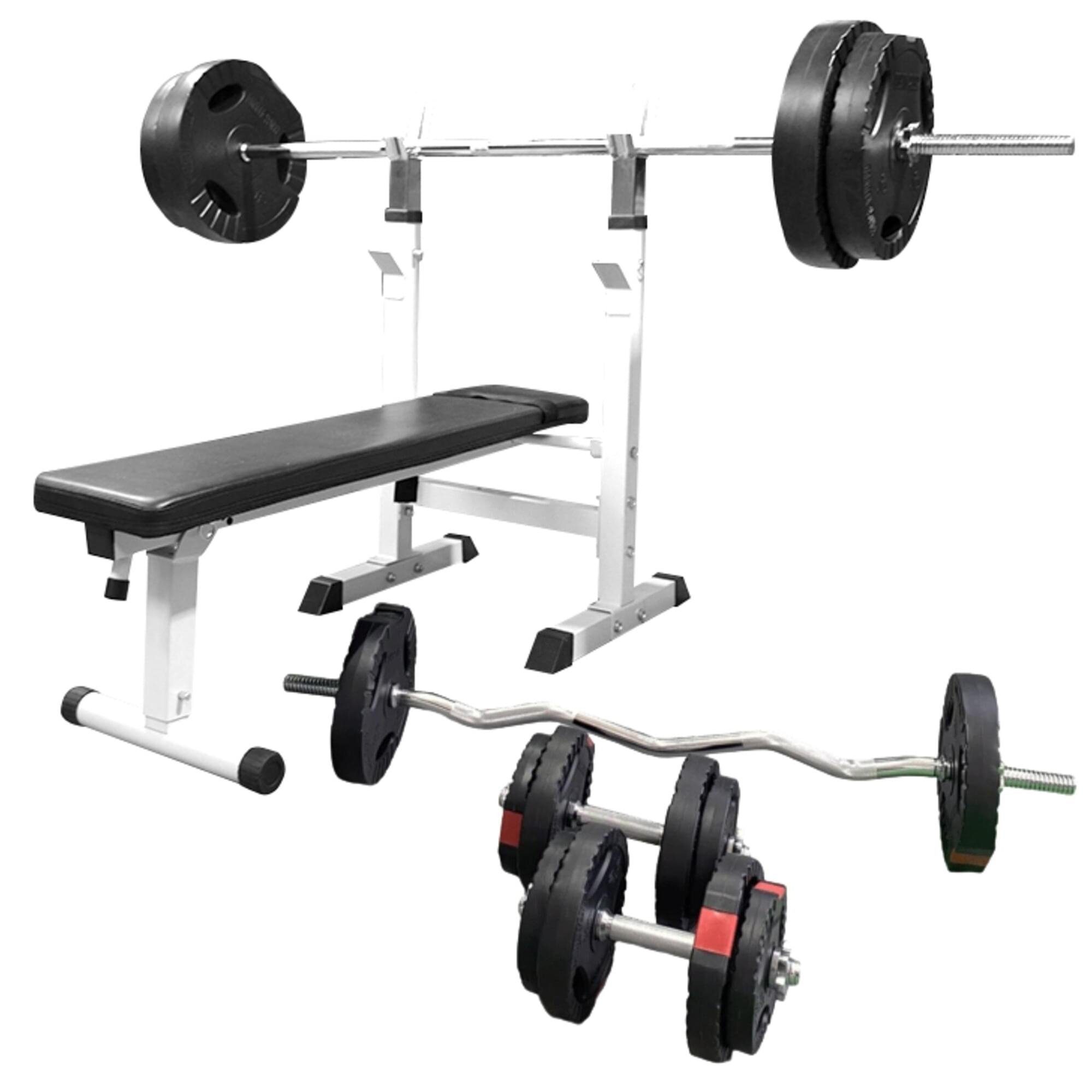 GORILLA SPORTS Hantelbank Langhantelset 100 kg, mit Ablage und Dip-Station, Klappbar