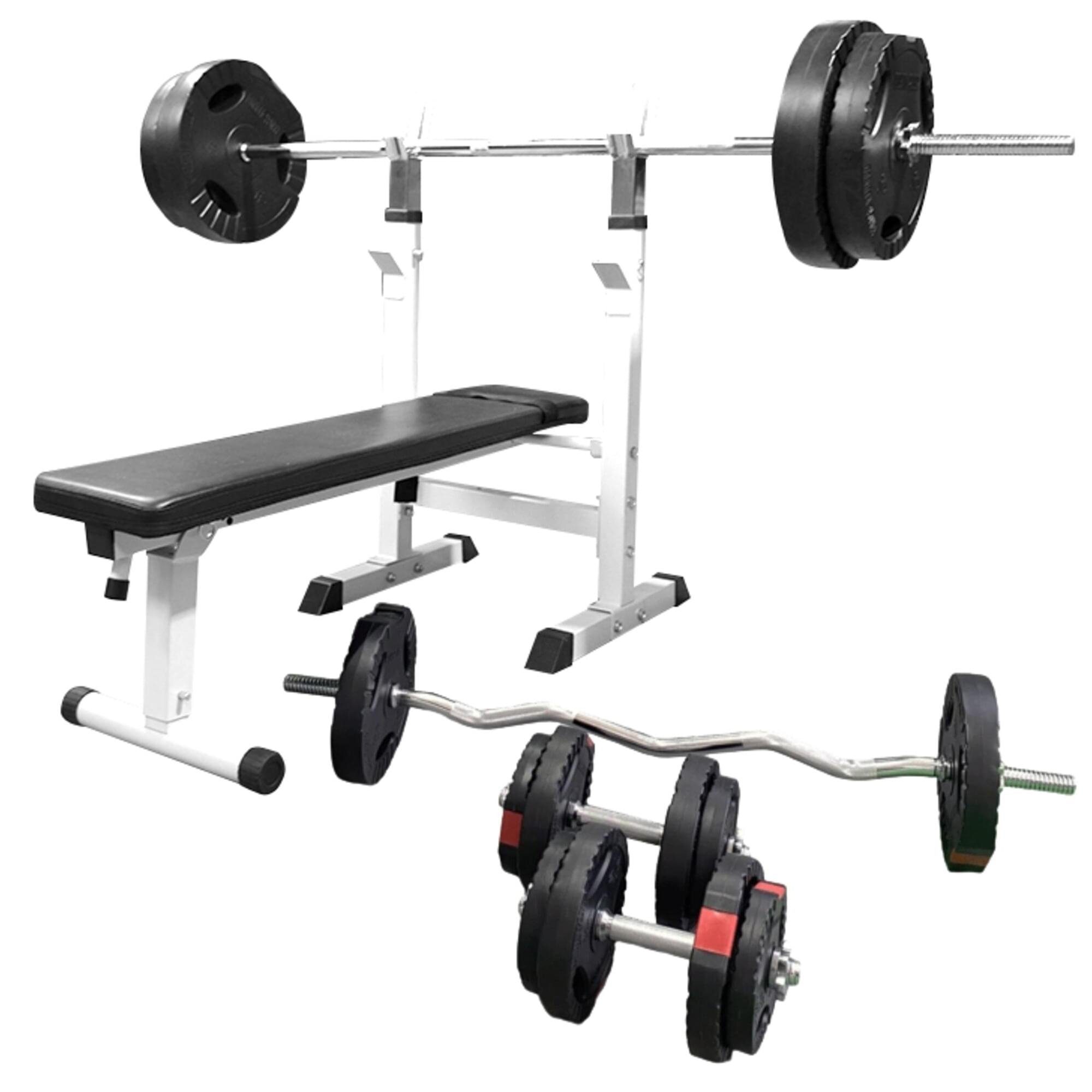GORILLA SPORTS Hantelbank Hantelbank mit Langhantelset Gripper 100 kg, (18-tlg)