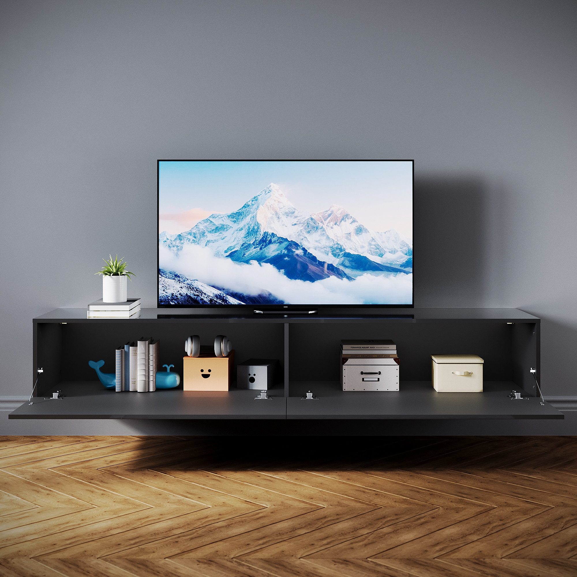 SONNI Lowboard Lowboard TV Hängend Weiß/ Schwarz TV Schrank in Wohnzimmer (Packung), 140-180cm tv schrank in wohnzimmer für 35''- 45'' Fernseher