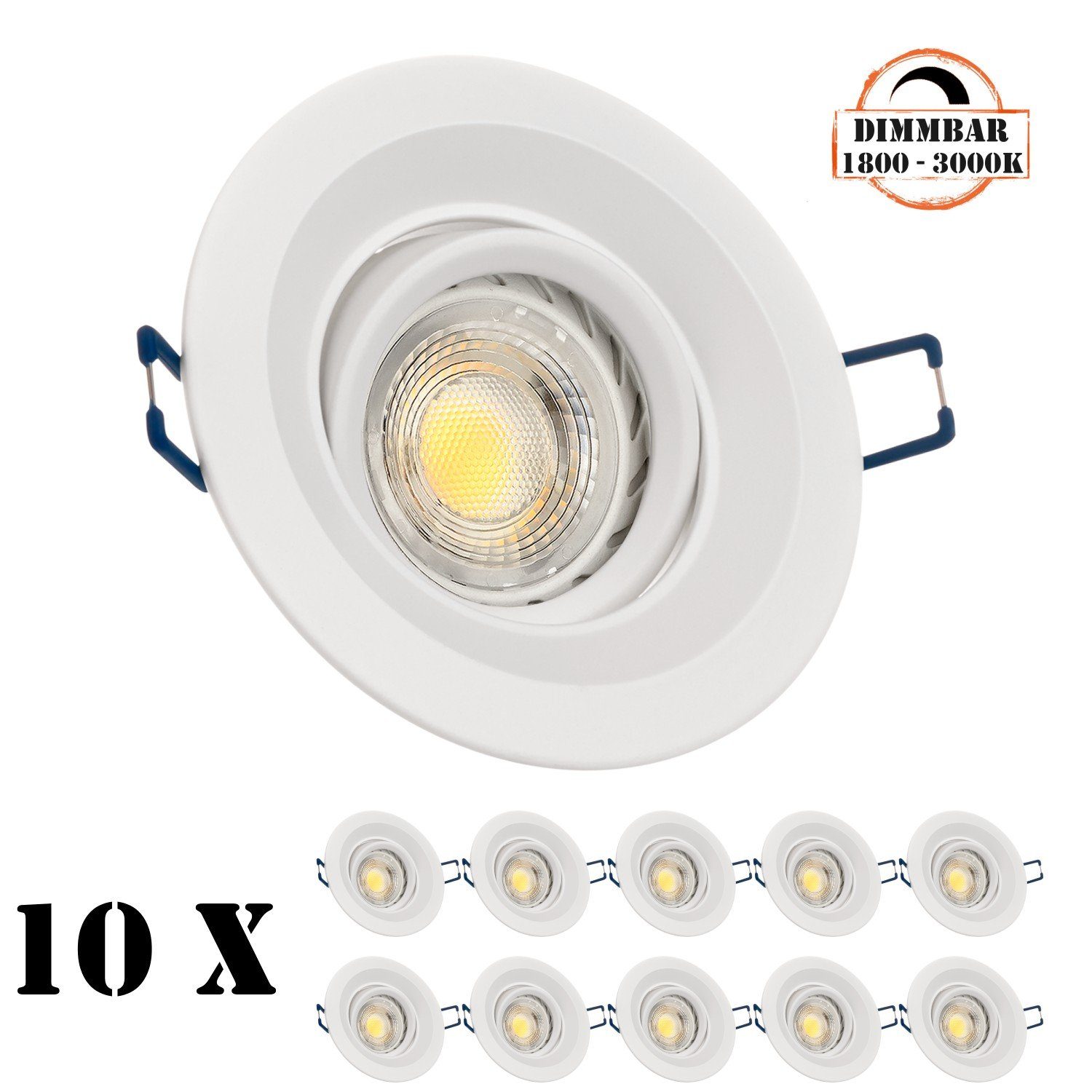 LEDANDO LED Einbaustrahler 10er LED Einbaustrahler Set GU10 in weiß mit 5,5W LED von LEDANDO - di