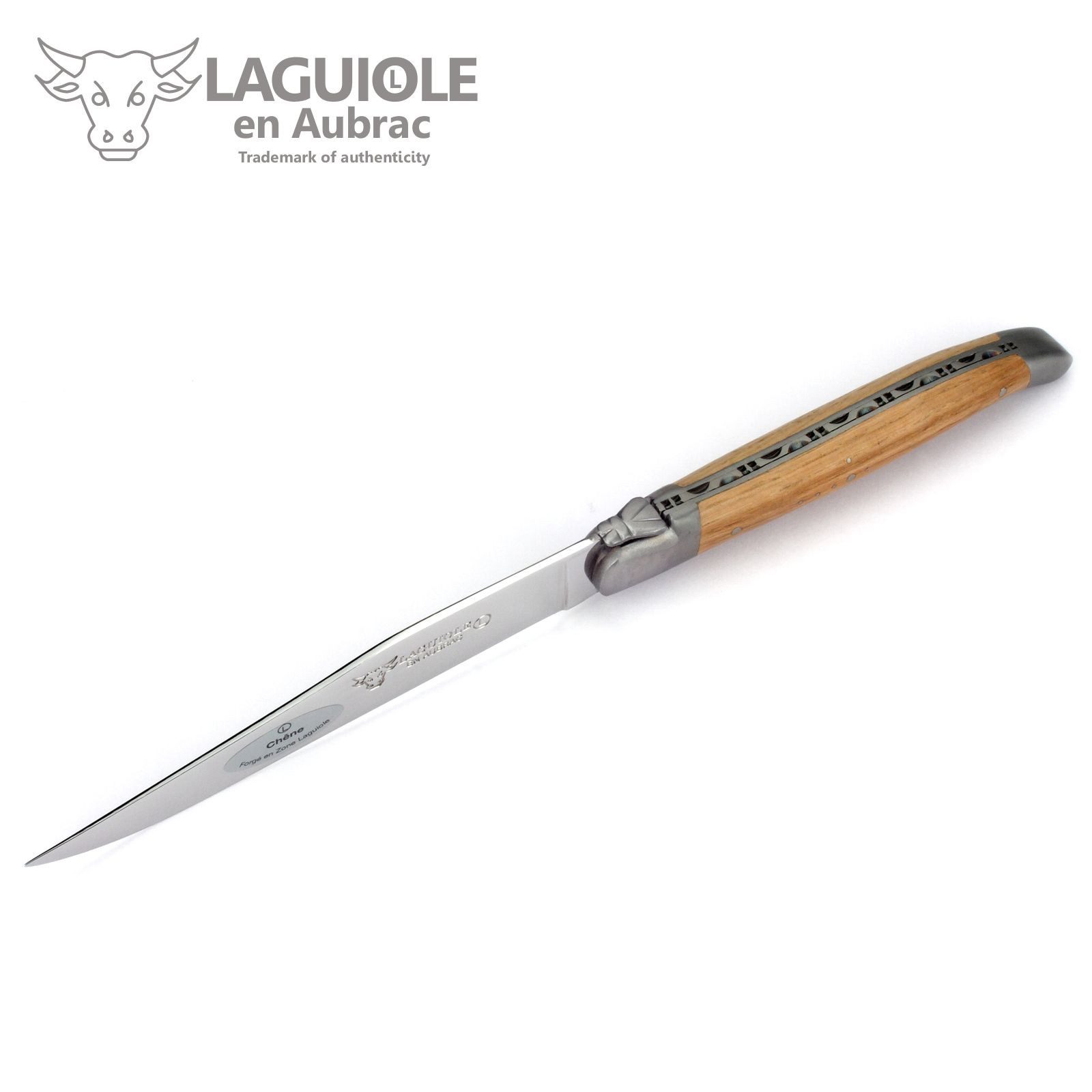Laguiole en Aubrac Steakmesser 42C99CHIH 4er Set - Griff Eichenholz - Backen matt - Klinge glänzend - Holzbox