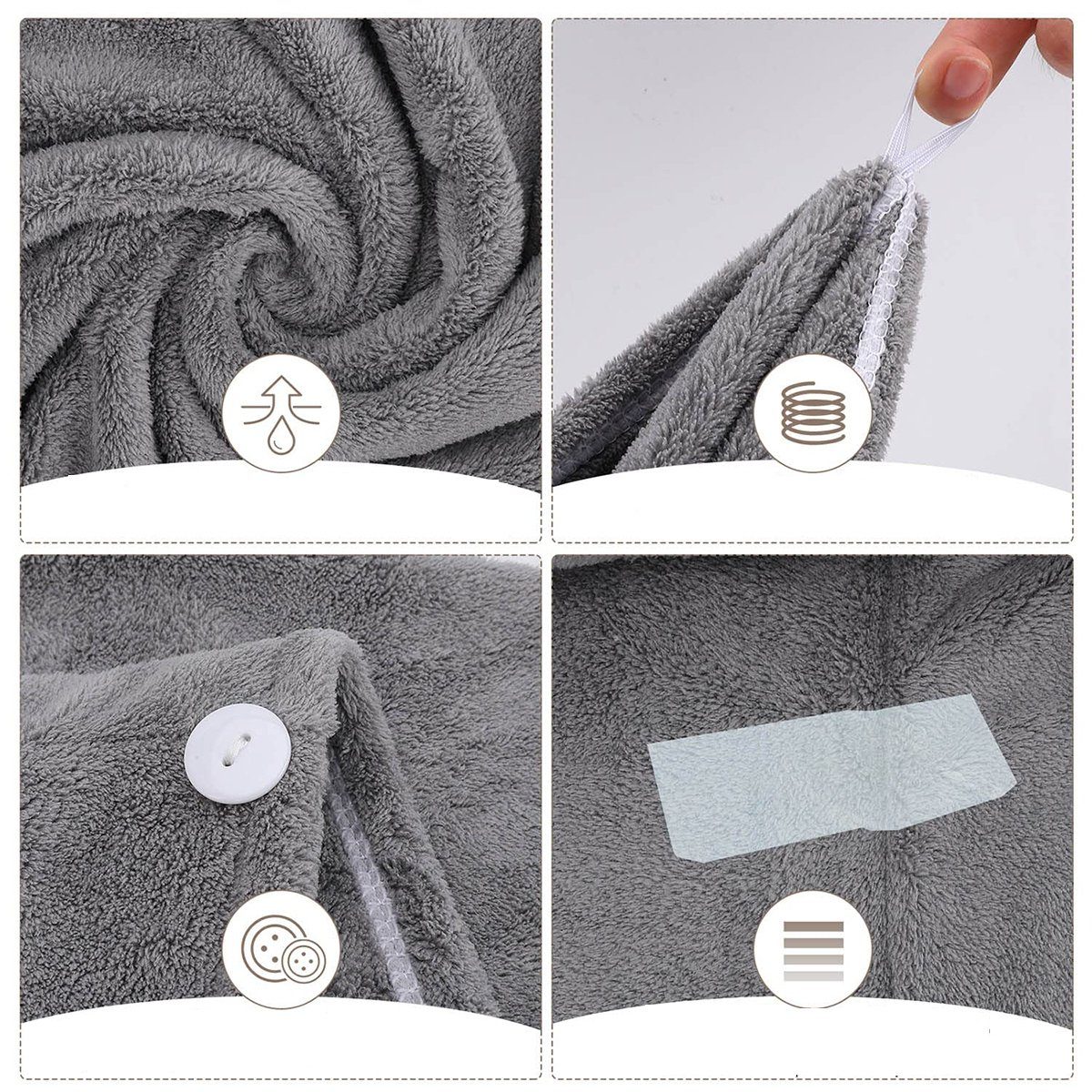 Haartuch Handtücher Handtuch Jormftte Knopfdesign Turban,Mikrofaser-Haartrocknung mit