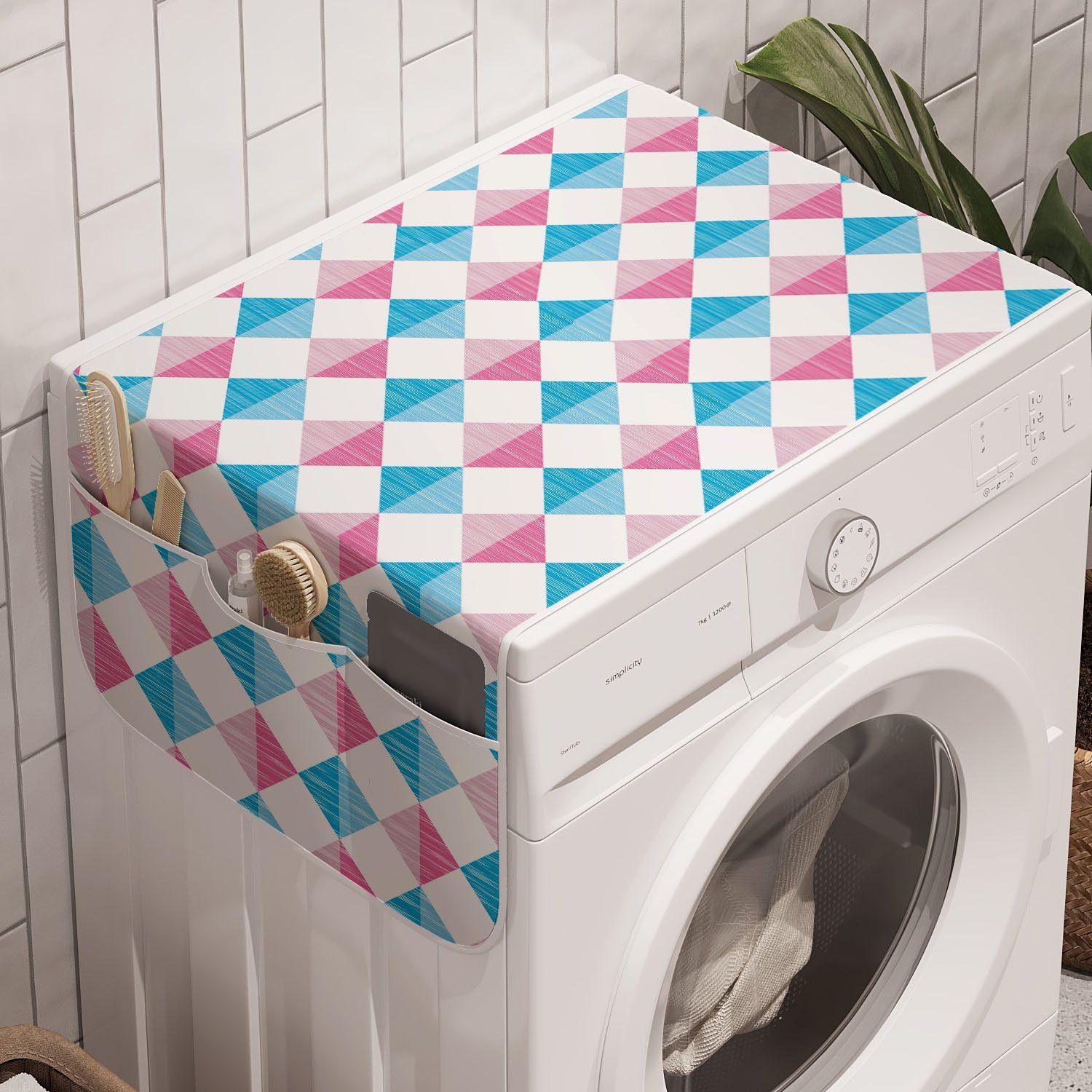 Waschmaschine für Geometrisch Diagonal und Abakuhaus Badorganizer Trockner, Checkered-Platz Anti-Rutsch-Stoffabdeckung