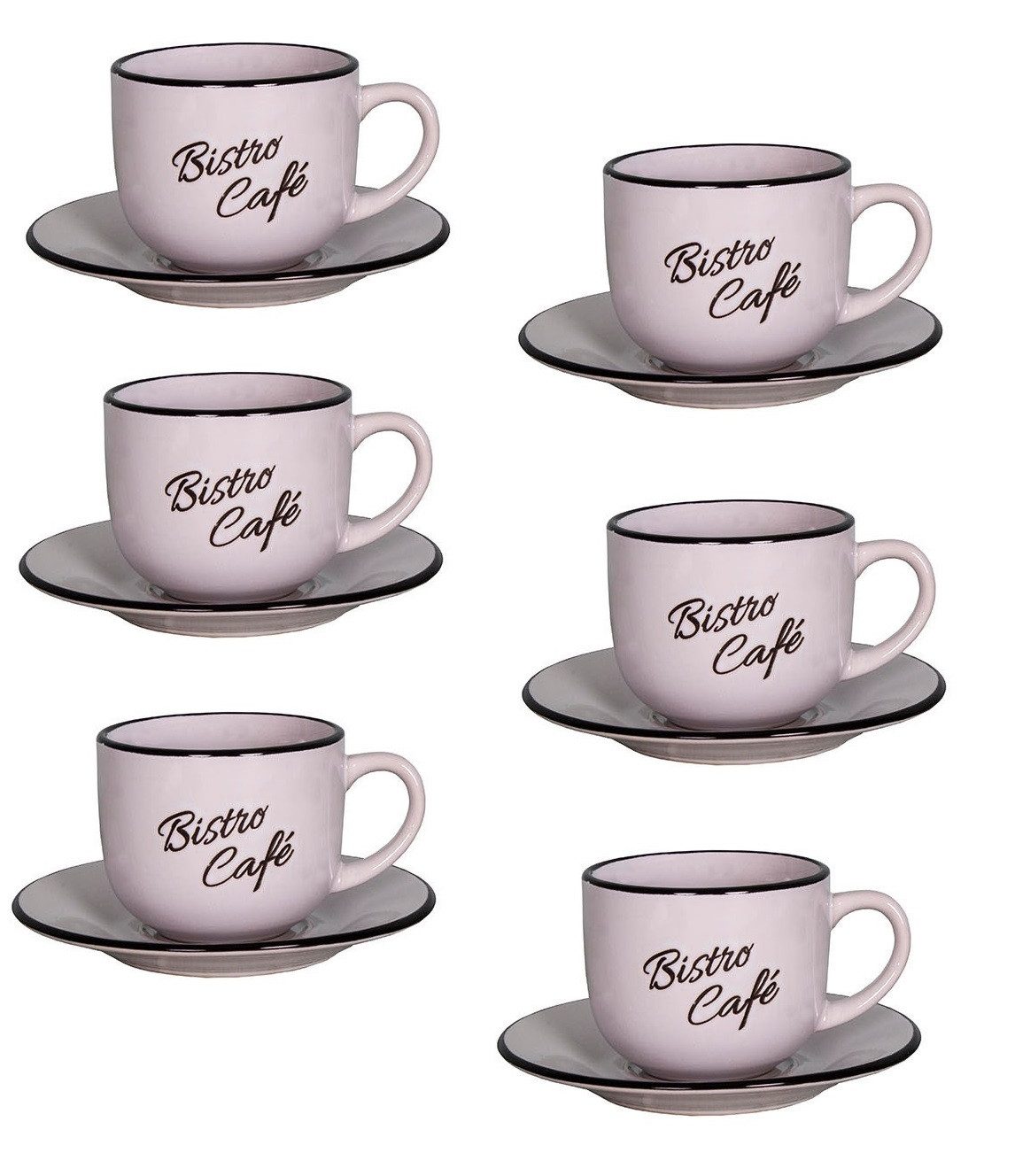 AnticLine Tasse 6er Set weiß Kaffeetassen mit Unterteller Tasse 200ml Antic Line, Steingut