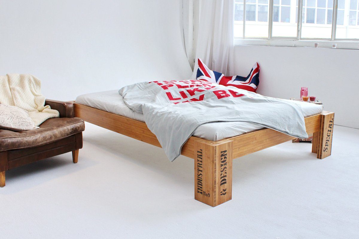 1001 Wohntraum Massivholzbett OPUS Bett aus Bambus ohne Rückenlehne, Steckbett - Aufbau in 5min, Industrial Style