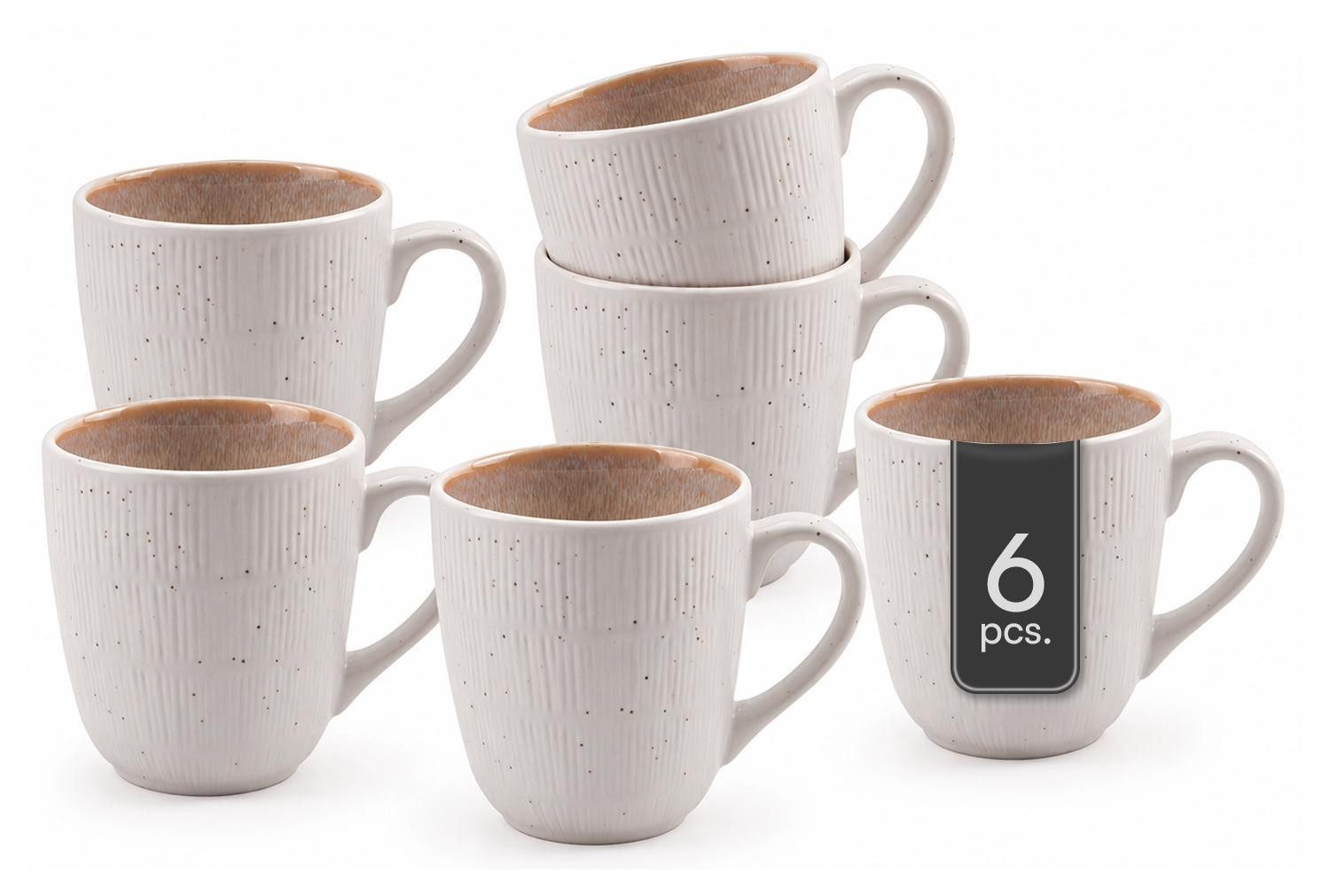 HIT Trading Tasse TIZIANA, Kaffeetasse, Beige, Weiß, 300 ml, 6-tlg., Steingut