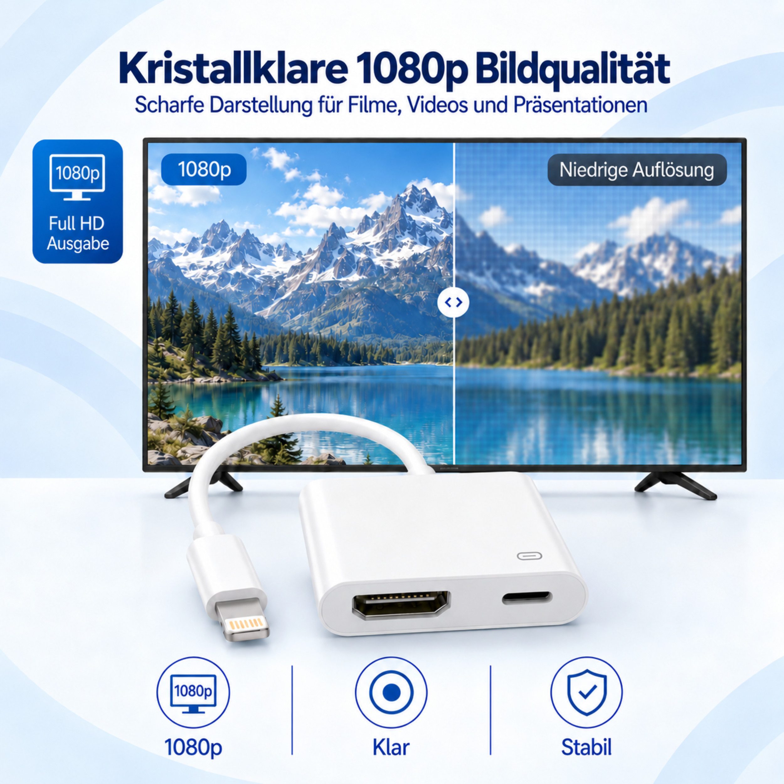 PlugUp Lightning auf HDMI Adapter für iPhone & iPad zur Bildschirmspiegelung HDMI-Adapter Lightning zu HDMI Typ A, HDMI Adapter mit 1080p Full HD @ 30Hz, Plug & – Bild 5 von 5