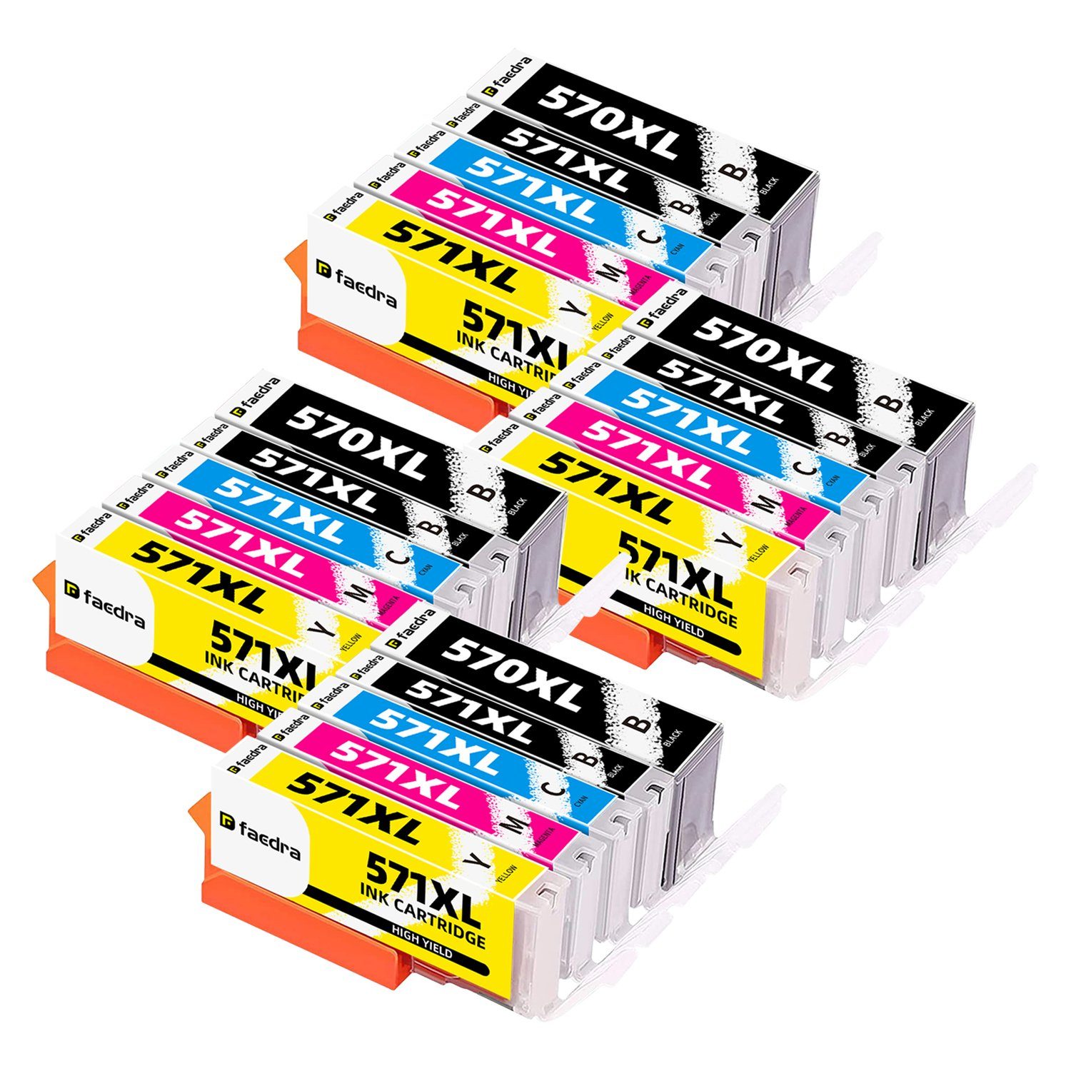 faedra 20x Multipack für Canon 570 571 XL PGI-570 CLI-571 Druckerpatronen Set Tintenpatrone (Packung, Für MG5700 MG5750 MG5751 MG5752 MG6800 MG6850 TS5000 TS5050 TS6050)