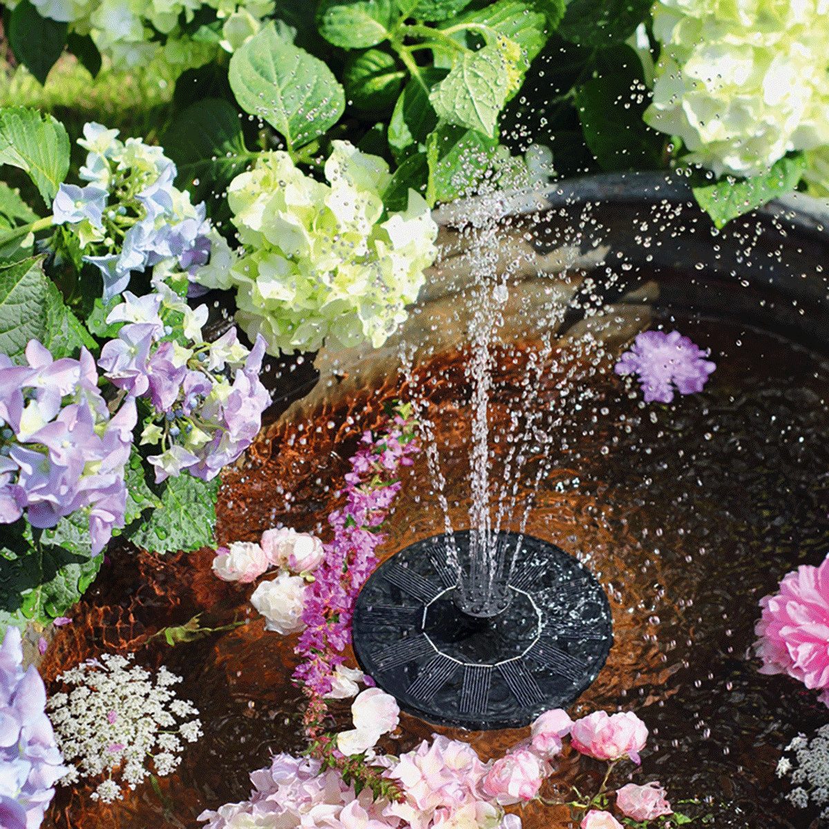 Gartenbrunnen moses. Blatt & Blüte Solar-Brunnen, schwimmendes Wasserspiel für Ga