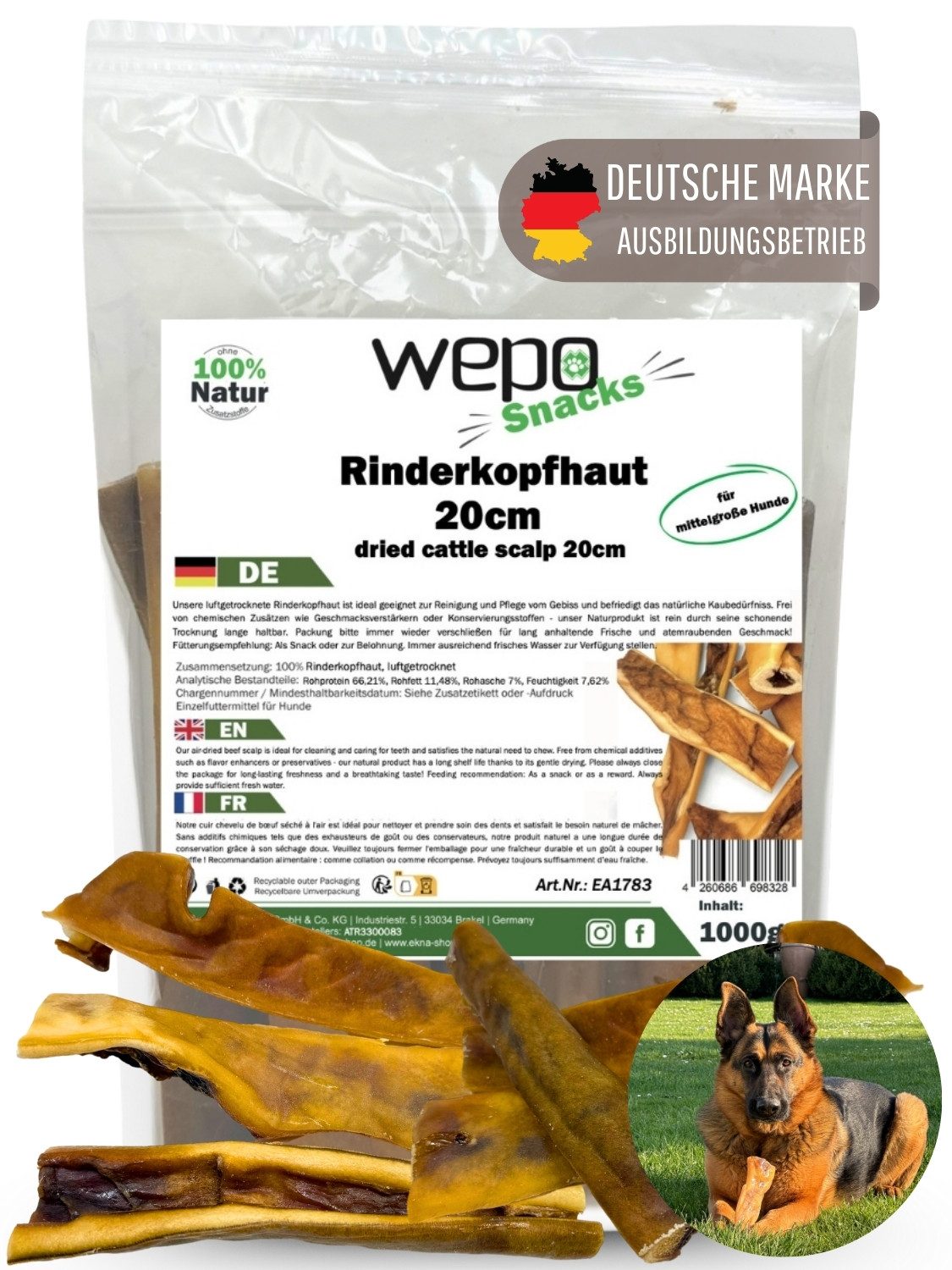 WEPO Rinderkopfhaut - Hunde Leckerlis, 10St., Perfekter Proteinlieferant!