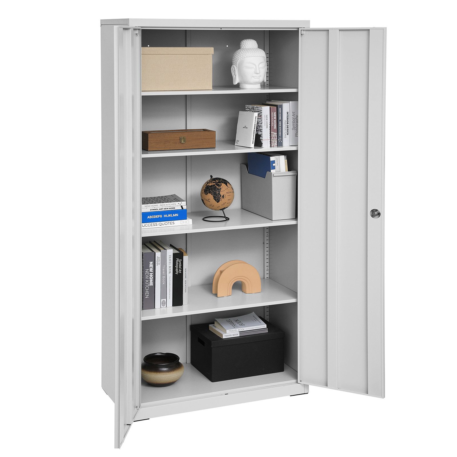 SONGMICS Aktenschrank 5 Ebenen, Mehrzweckschrank Metall, 60/80 x 180 x 40 cm Werkzeugschrank, abschließbar, verstellbare Ablagen, Doppeltüren