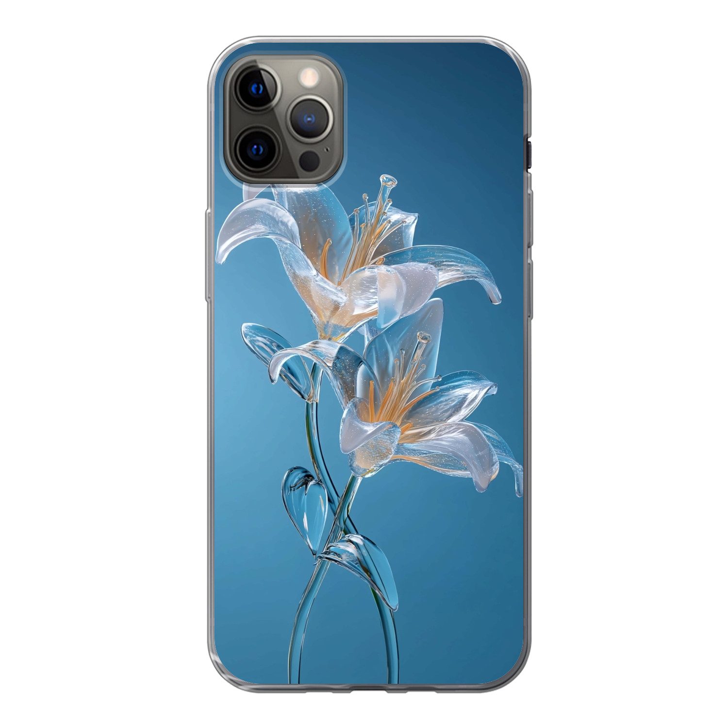 MuchoWow Handyhülle für Apple iPhone 12 Pro Max Lilien - Blau - Gläser, Smartphone-Bumper, Print, Handy Schutzhülle Dünn