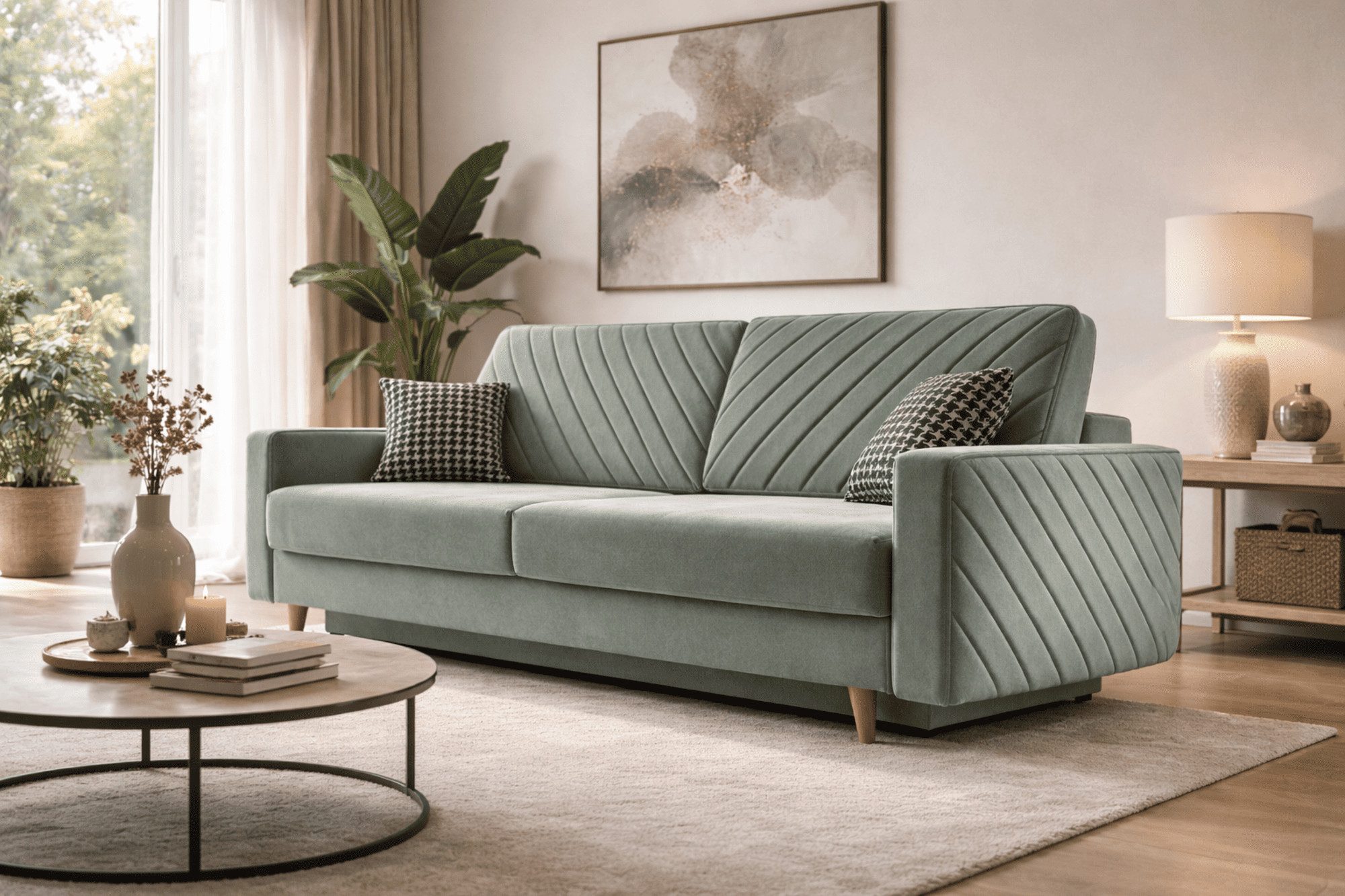 MOEBLO Schlafsofa CALIFORNIA, Sofa aus Samtstoff Couch für Wohnzimmer Sofagarnitur Polstersofa Wohnlandschaft Velours 230x96x97cm, mit Bettkasten und Schlaffunktion