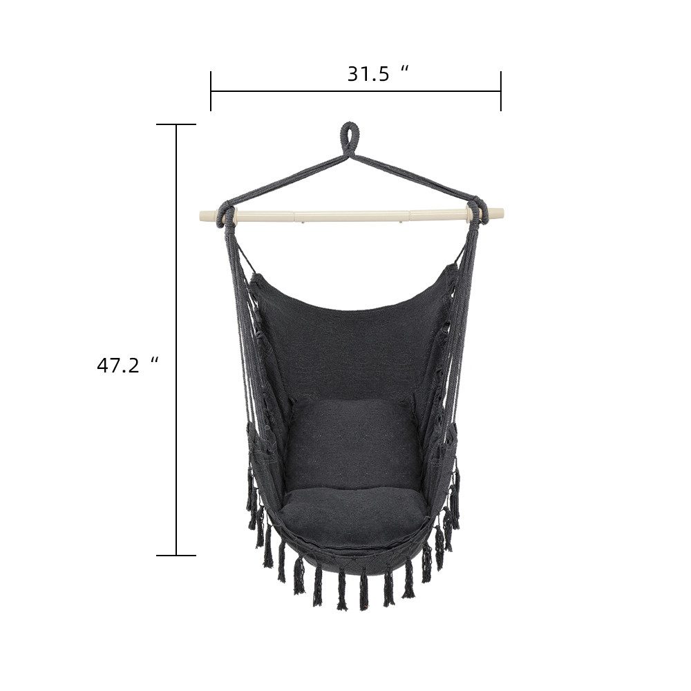LALAHO Hängesessel Hängesessel mit 2 Kissen Hängestuhl, Hängeschaukel XXL für Indoor Outdoor Garten, Grau – Bild 5 von 5