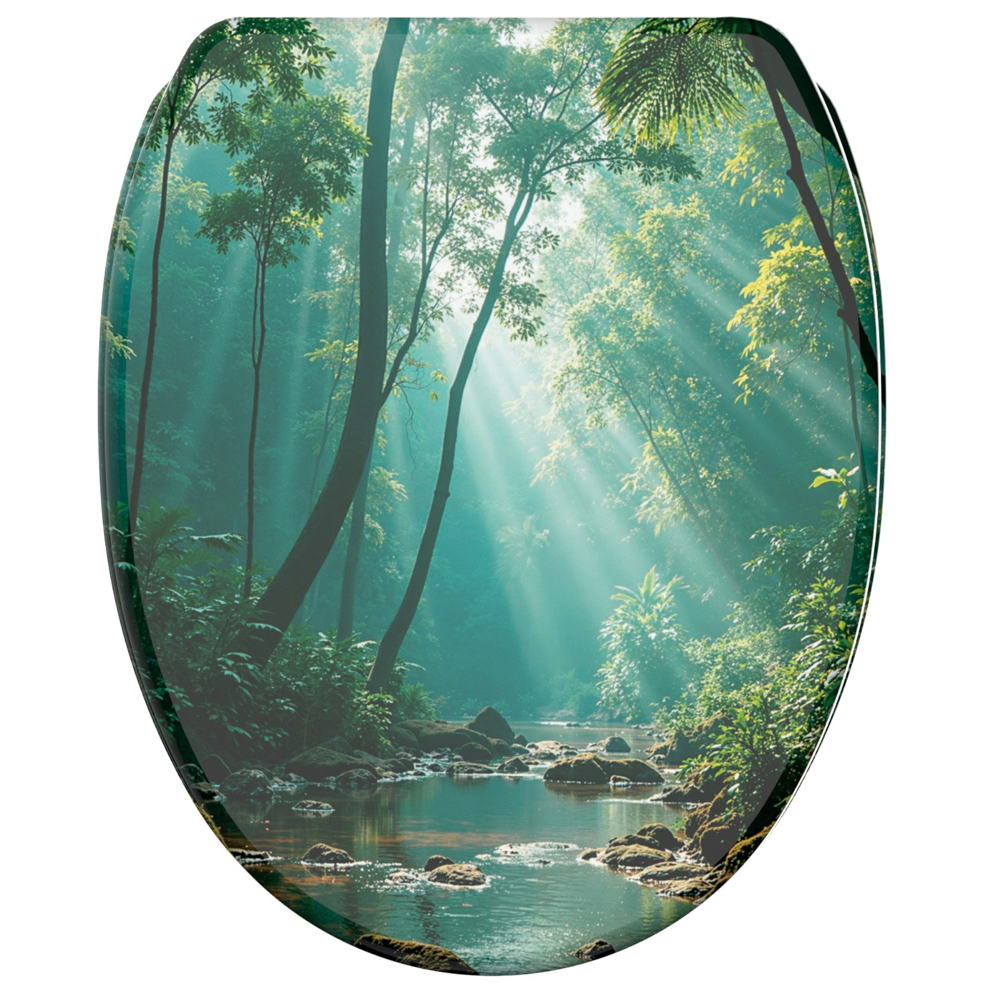 Sanilo WC-Sitz Rainforest mit Absenkautomatik & Quick Release, hochwertig, abnehmbar, leichte Montage von oben, mit Schraubenzieher