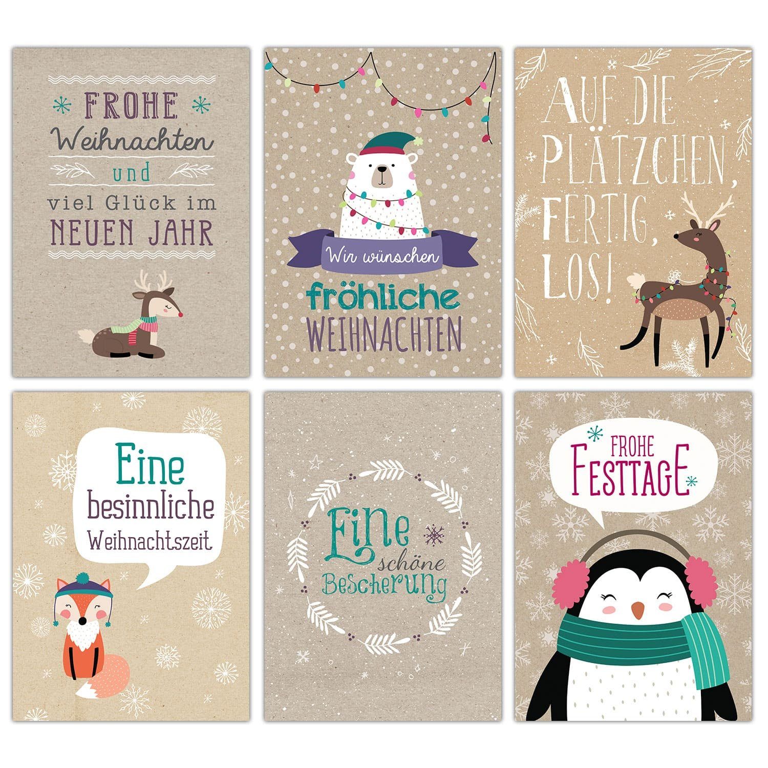 PAPIERDRACHEN Weihnachtskarte Weihnachtskarten Set - 12 gestaltete Postkarten zu Weihnachten