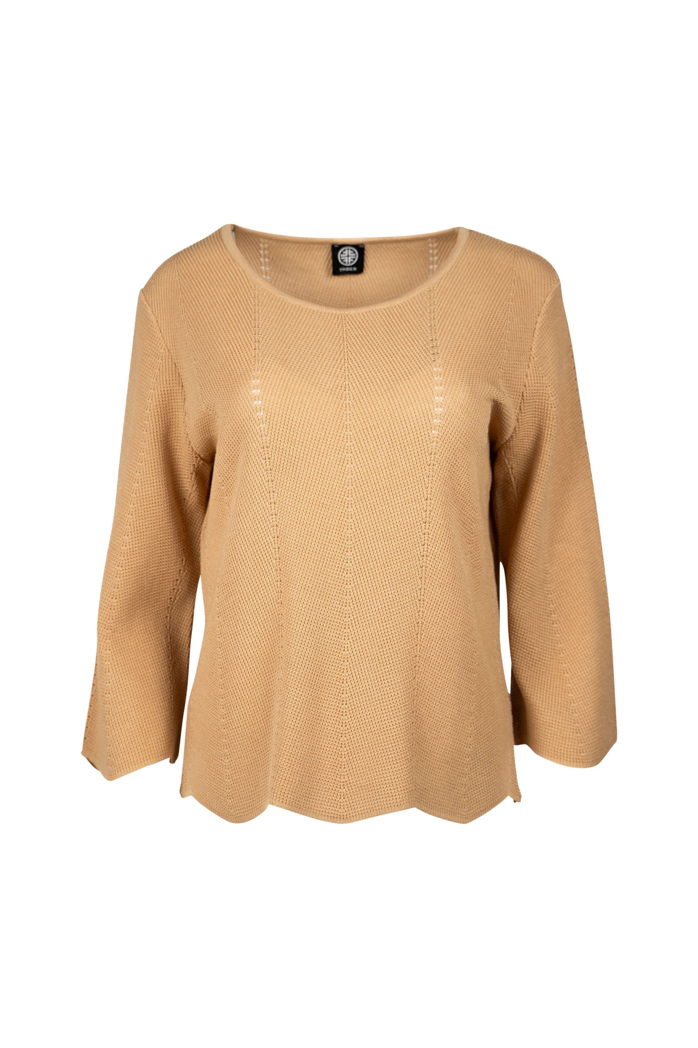 Faber 3/4 Arm-Pullover BASIC-Pullover mit Zackenstruktur mit 3/4-Arm in Farbe Beige mit 3/4-Arm