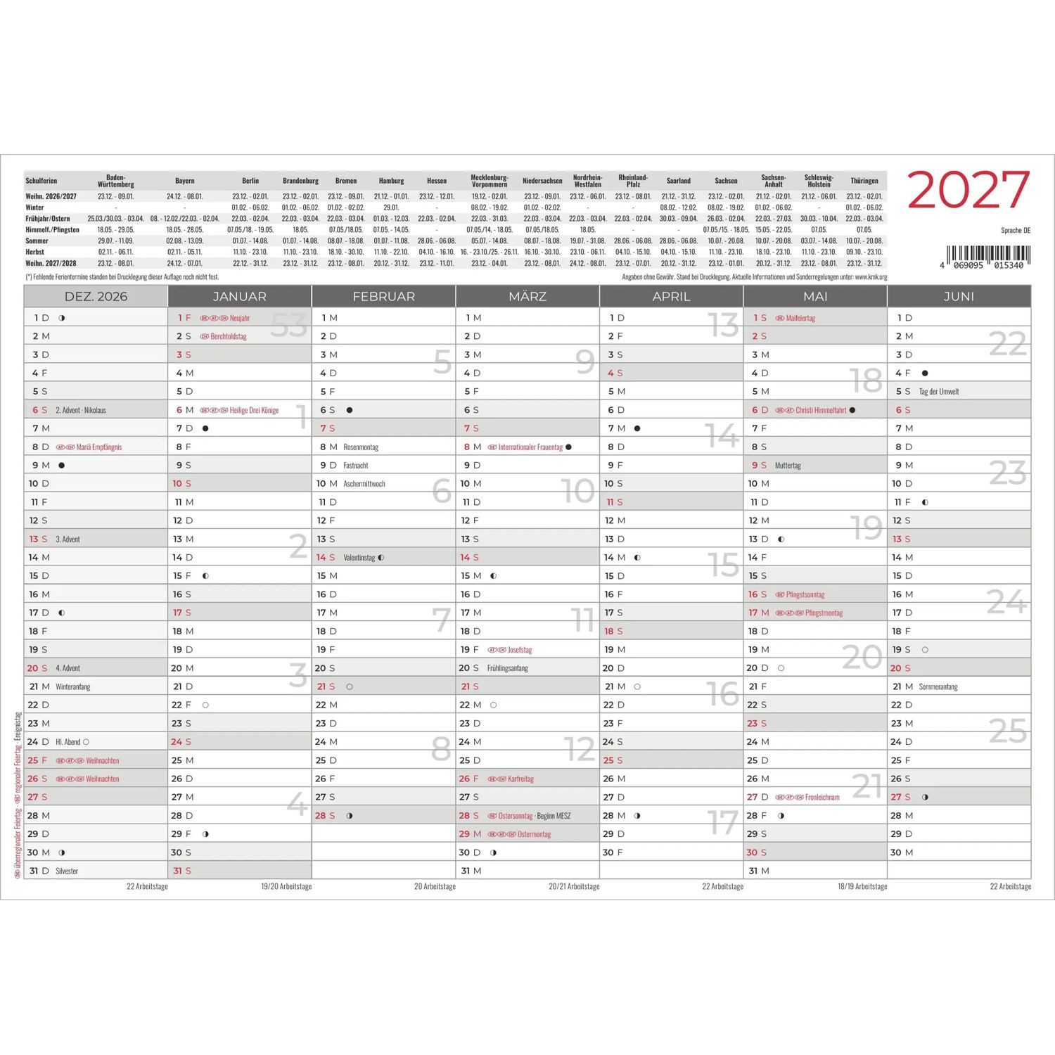 NEUMANN Wandkalender Tafelkalender A4 Hardcover beidseitig 2027