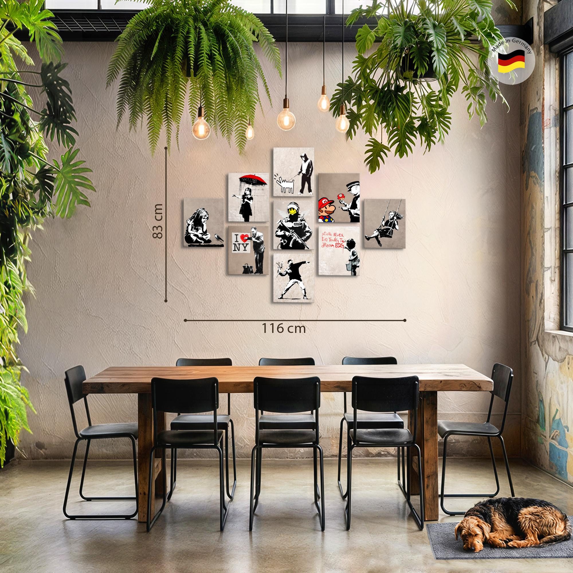 Novart Wandbild Wandbilder Banksy Collage Street Art Wohnzimmer Loft, Collage (9 St)