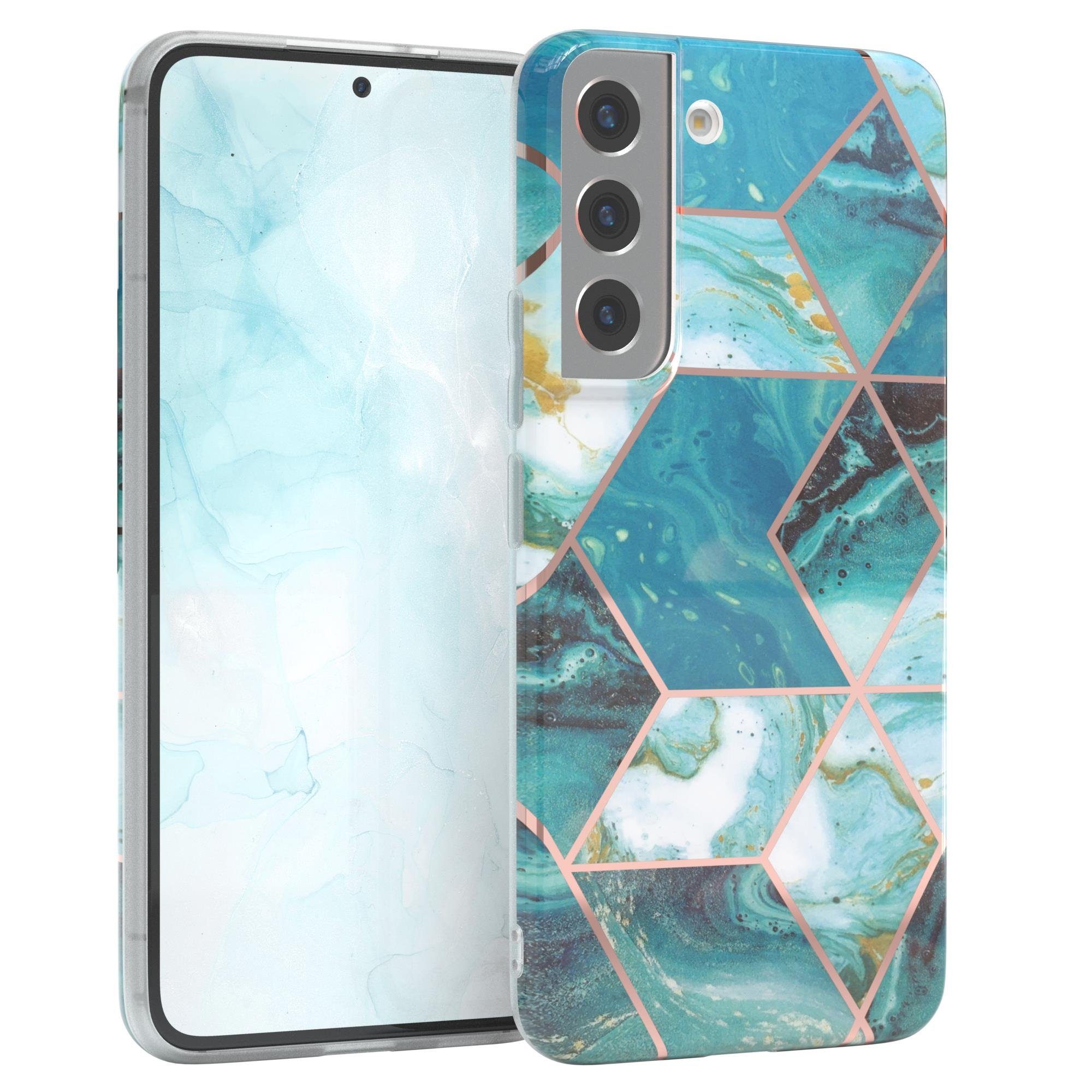 EAZY CASE Handyhülle IMD Motiv Cover für Samsung Galaxy S22 5G 6,1 Zoll, Etui Silikonhülle Dünn Design Ultra Case kratzfest Marmor Blau Grün