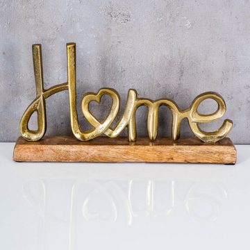 Levandeo® Deko-Schriftzug, Home Aufsteller Schriftzug H17cm Metall Gold Holz Deko Mangoholz