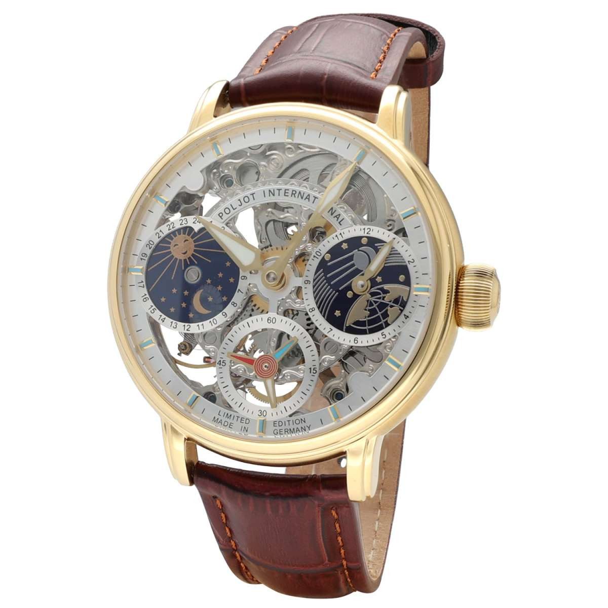 Poljot International Mechanische Uhr 9931.2940671, Herrenuhr Sputnik Handaufzug Braun/Goldfarben