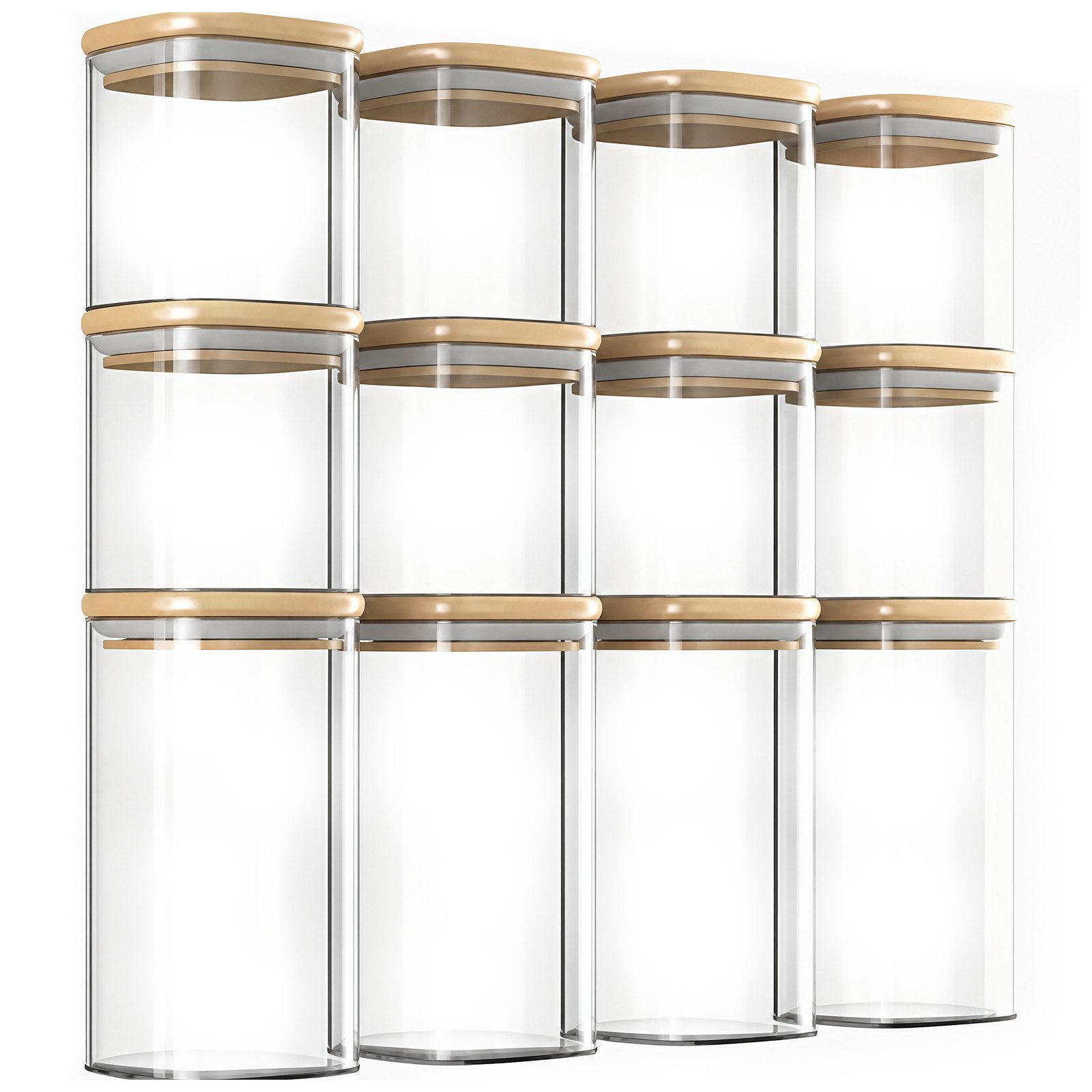 GLIESE POWER Aufbewahrungsbecher 12 tlg. – quadratisches Glasbehälter-Set mit Bambusdeckel, Borosilikatglas, (12-tlg), Borosilikatglas, luftdicht, mikrowellen- & spülmaschinenfest