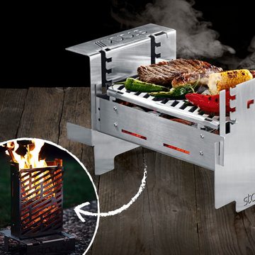 Stack Grill Holzkohlegrill stack///grill und Feuerstelle stack n' grill, Grillfläche 27 x 21 cm Feuerkorb 2 in 1