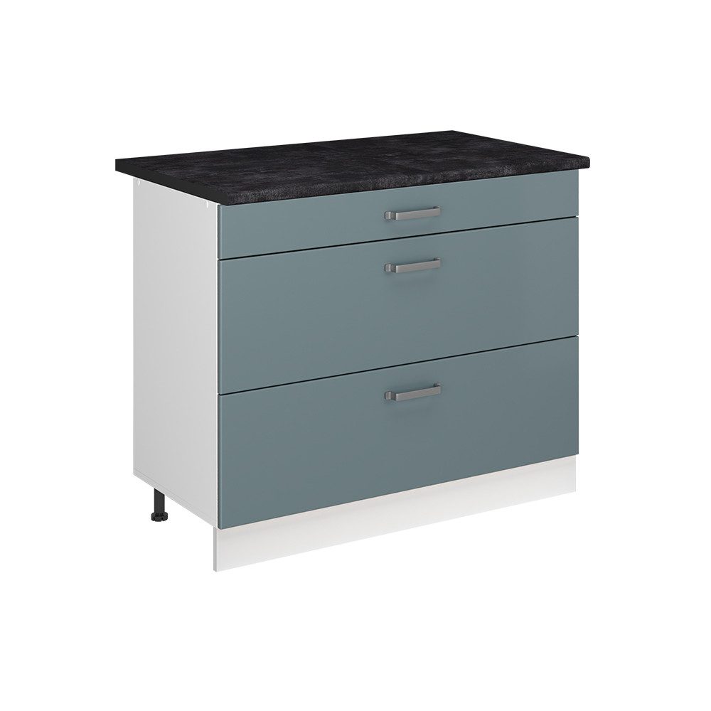 Vicco Unterschrank R-Line, Blau-Grau/Weiß, 100 cm Arbeitsplatte Anthrazit (1-St)
