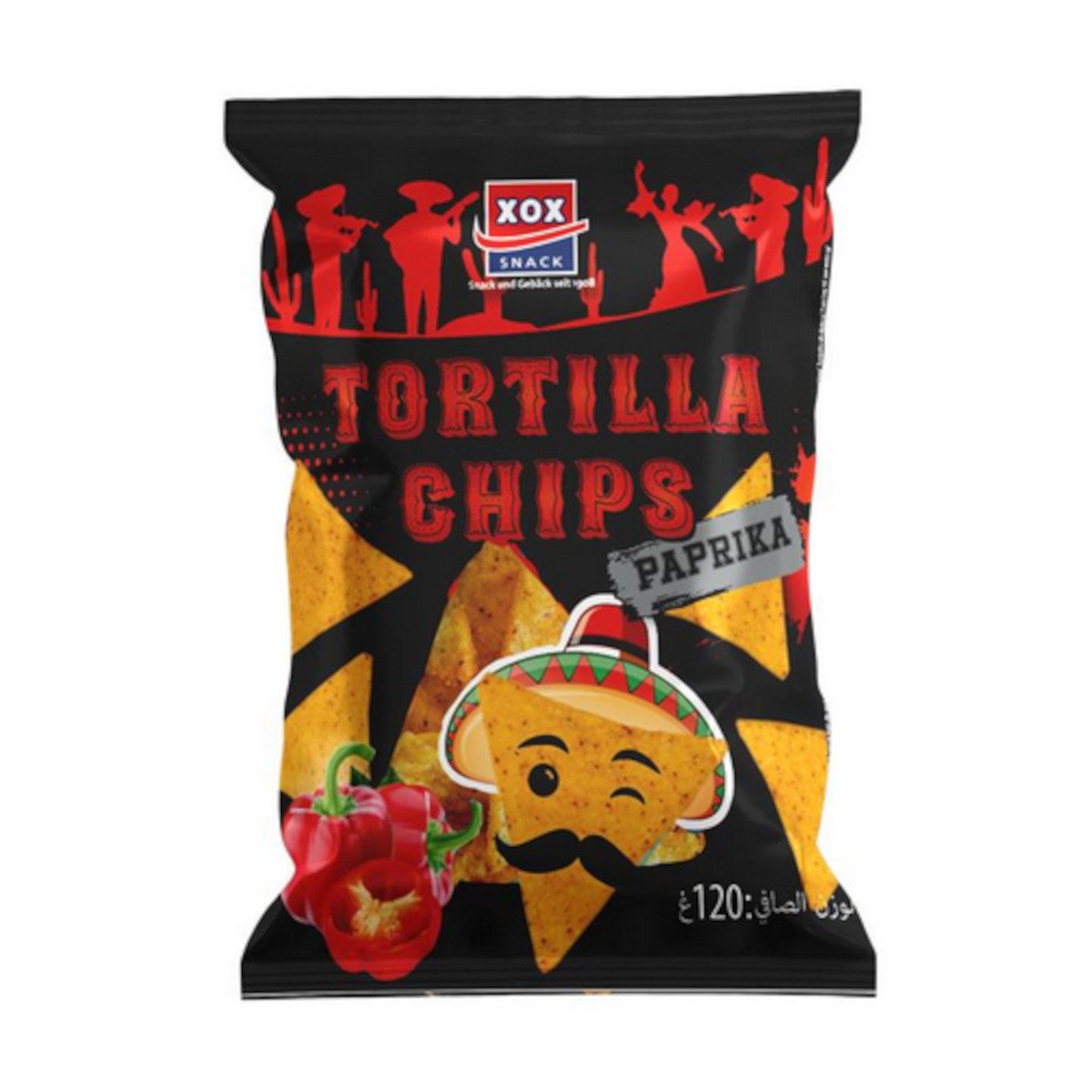 XOX Knabberei, XOX Tortilla Chips Paprika Maischips mit Paprikagewürz Packung 120g