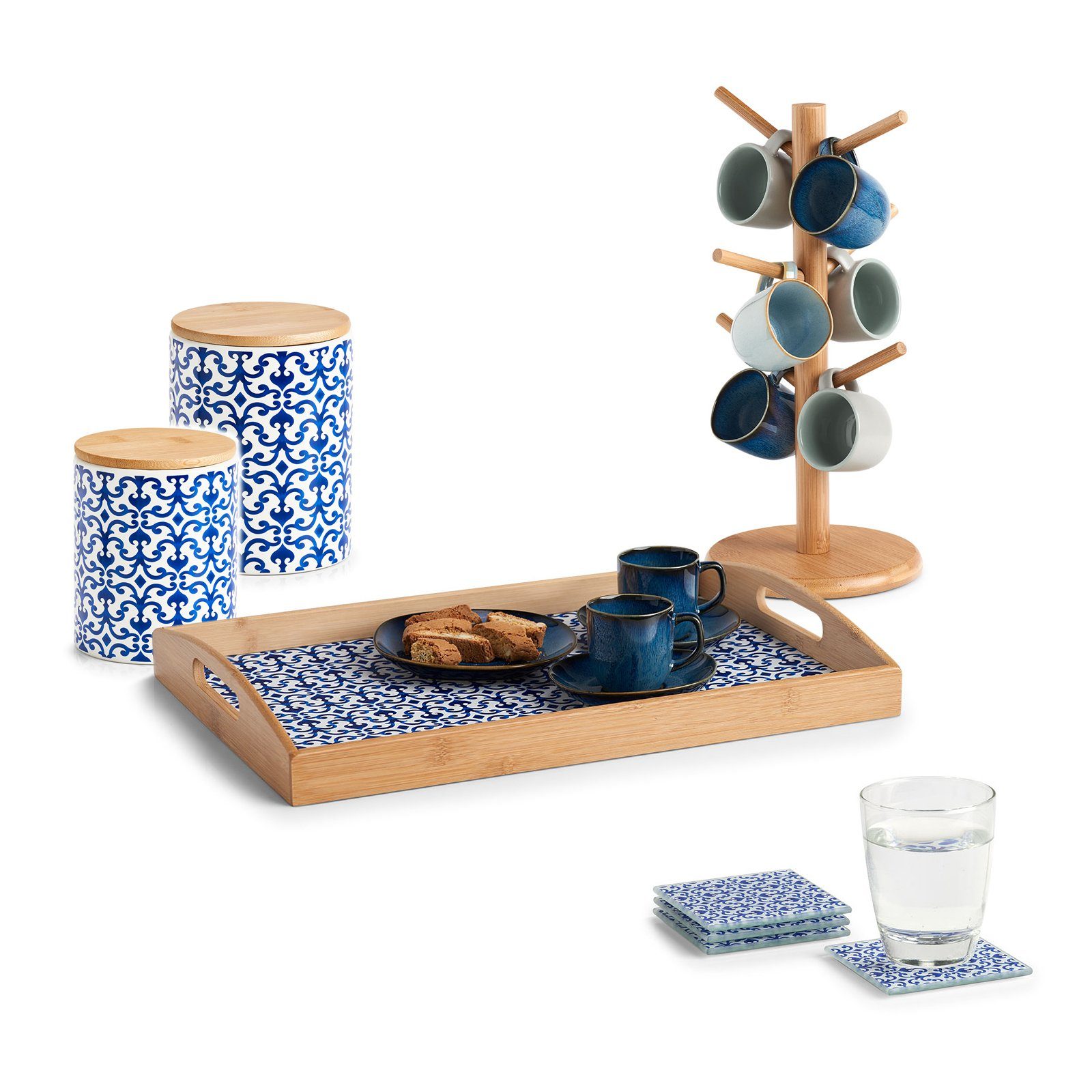 Neuetischkultur Vorratsdose (Set, Keramik, 5er-Set Küchenutensilien Untersetzer Tablett Tassenständer Marokko, Holz, 5-tlg), Vorratsgläser