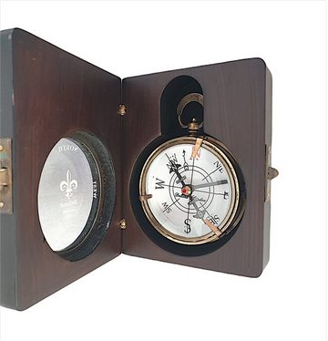 Linoows Dekoobjekt Tischkompass in Holzbox, Maritimer Taschenuhren Kompass, Reproduktion