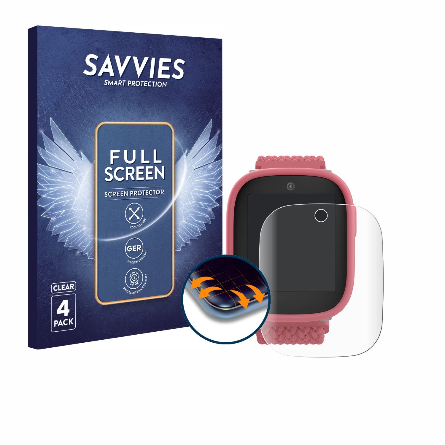 Savvies Displayschutzfolie Fullscreen Schutzfolie für Xplora X6 Play 2025 (2. Generation), 4 Stück, Displayschutz Folie Fullcover Klar Transparent