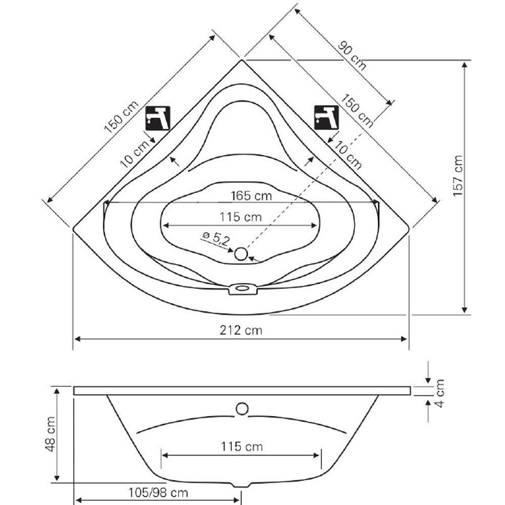 Aqualine Badewanne DUNJA Eckbadewanne 150x150x48cm, weiß, (1-tlg)
