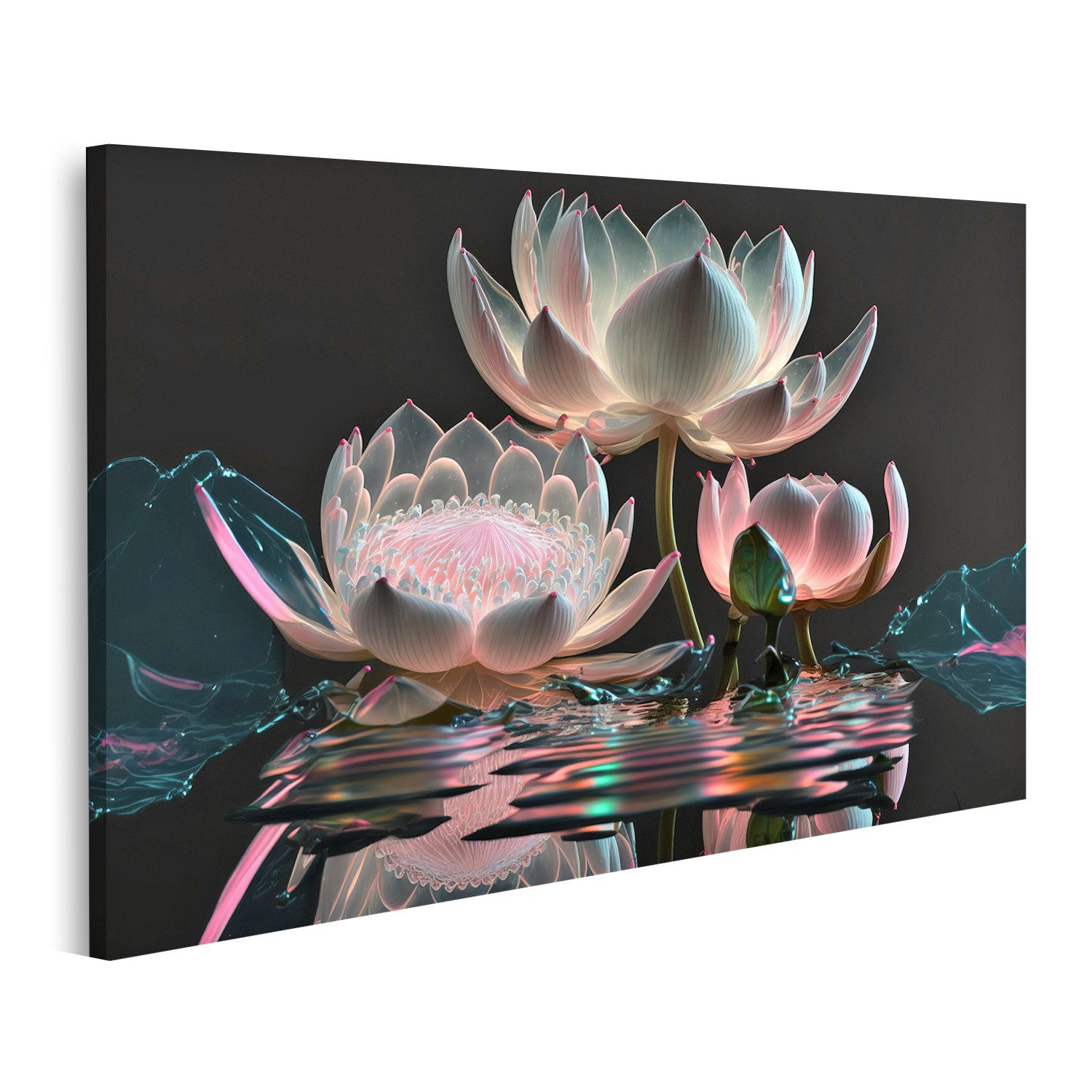 islandburner Leinwandbild Traumhaftes Licht Leuchtende Lotosblume Seerose Transparent Bilder