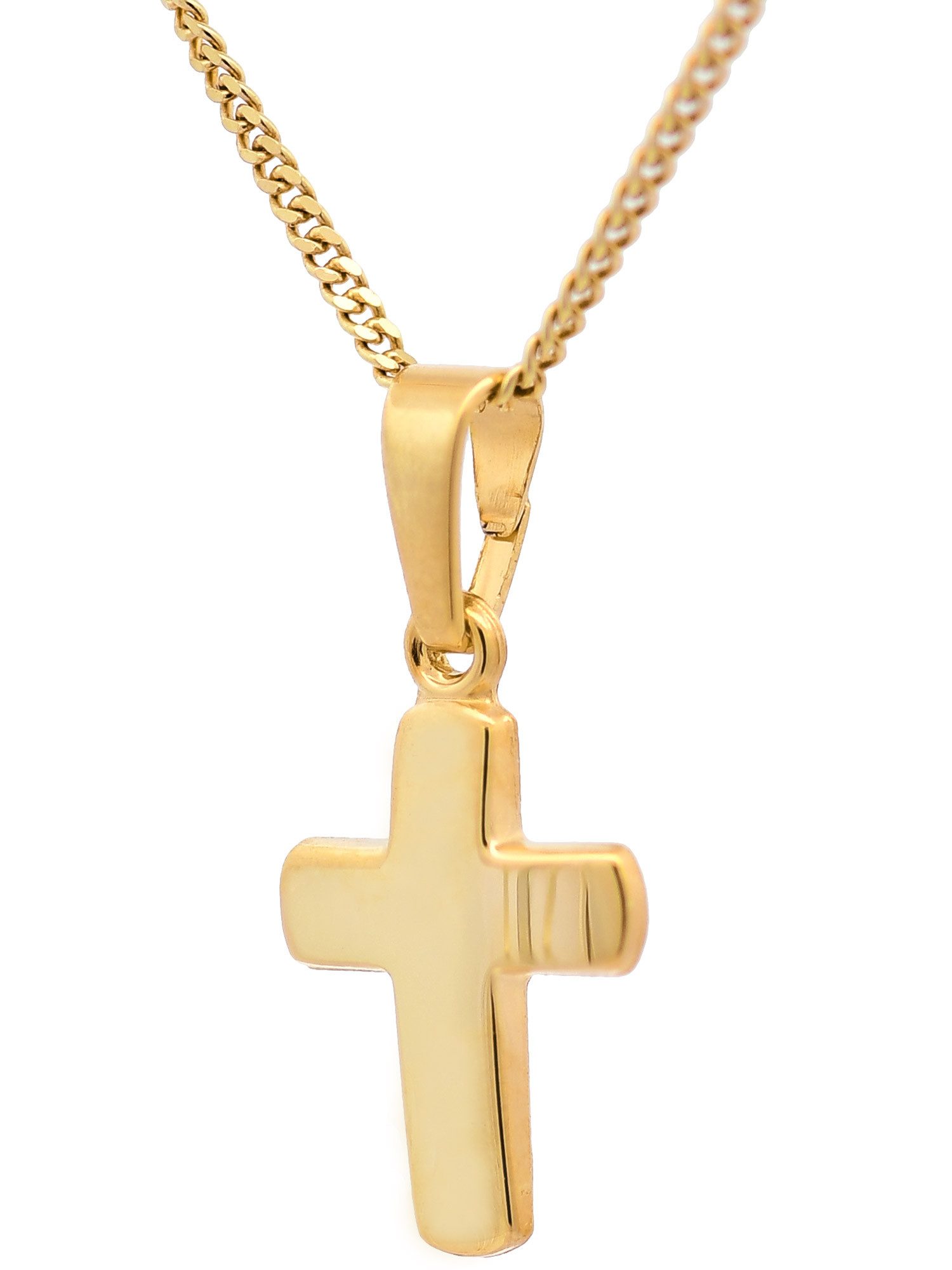 HOPLO Kreuzanhänger Anhänger Kreuz 333-8 Karat Gold mit vergoldeter Silberkette 36 cm, Made in Germany
