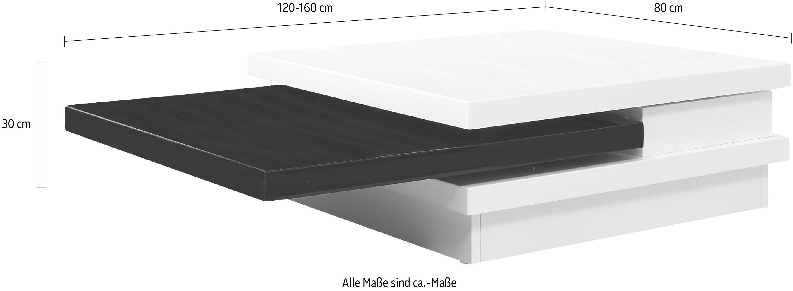 um 360° schwarz/weiß Tischplatte drehbar Couchtisch, SalesFever