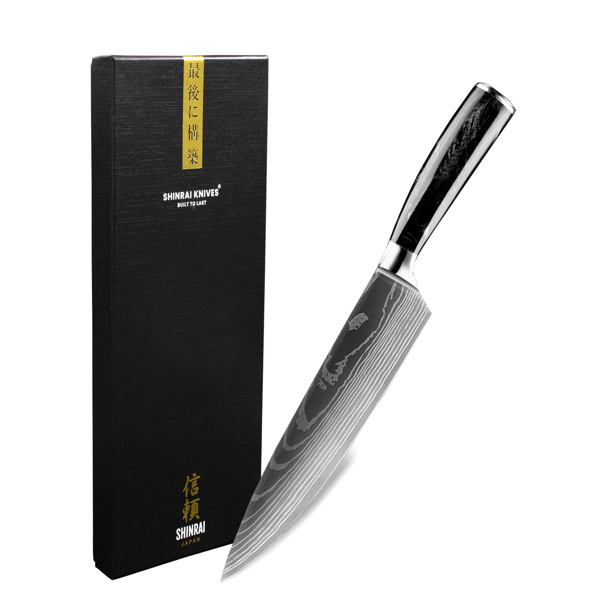 Shinrai Japan Damastmesser Shinrai Japan Kochmesser 20 cm - Japanisches Messer Onyx Epoxy Schwarz