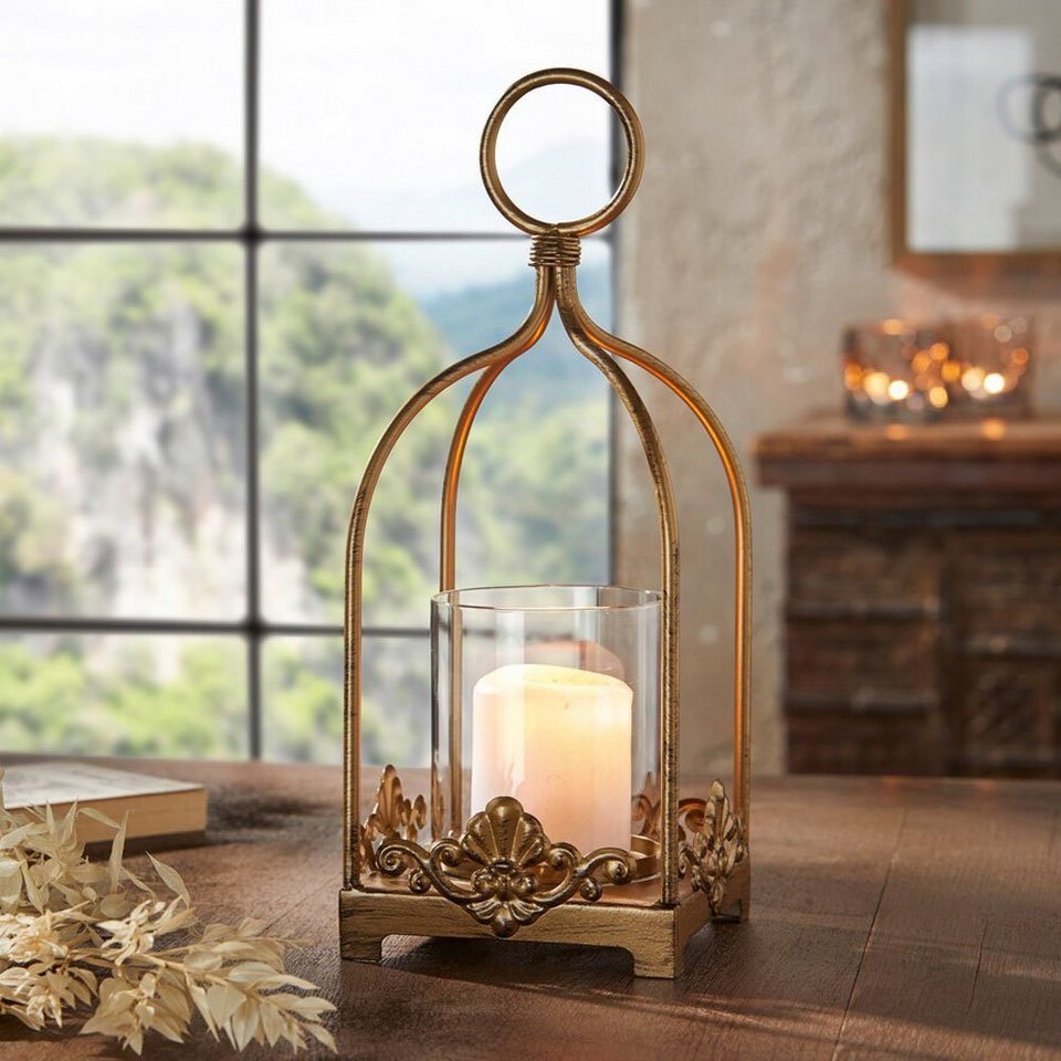 Kerzenhalter Dezentes Gold Gold Windlicht Home-trends24.de Antikfinish / Teelicht Schwarz Ornament Windlicht Kerzenständer Laterne, in Farbe: