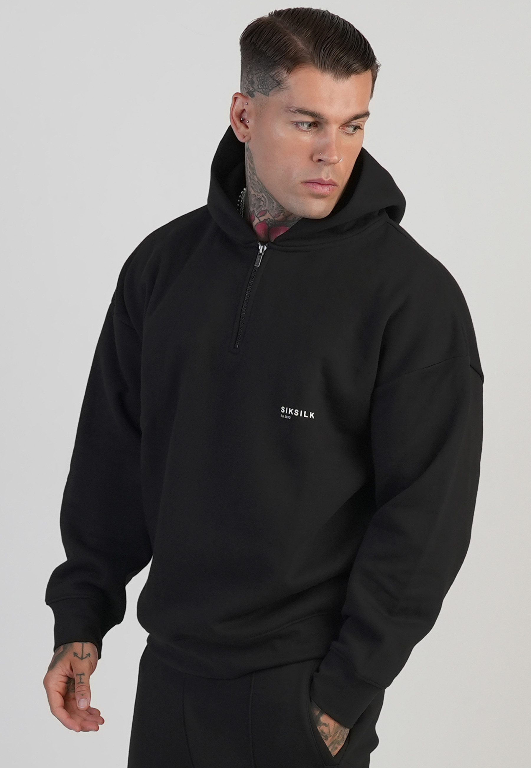 Siksilk Hoodie SikSilk Herren Grafik-Hoodie mit halbem Reißverschluss