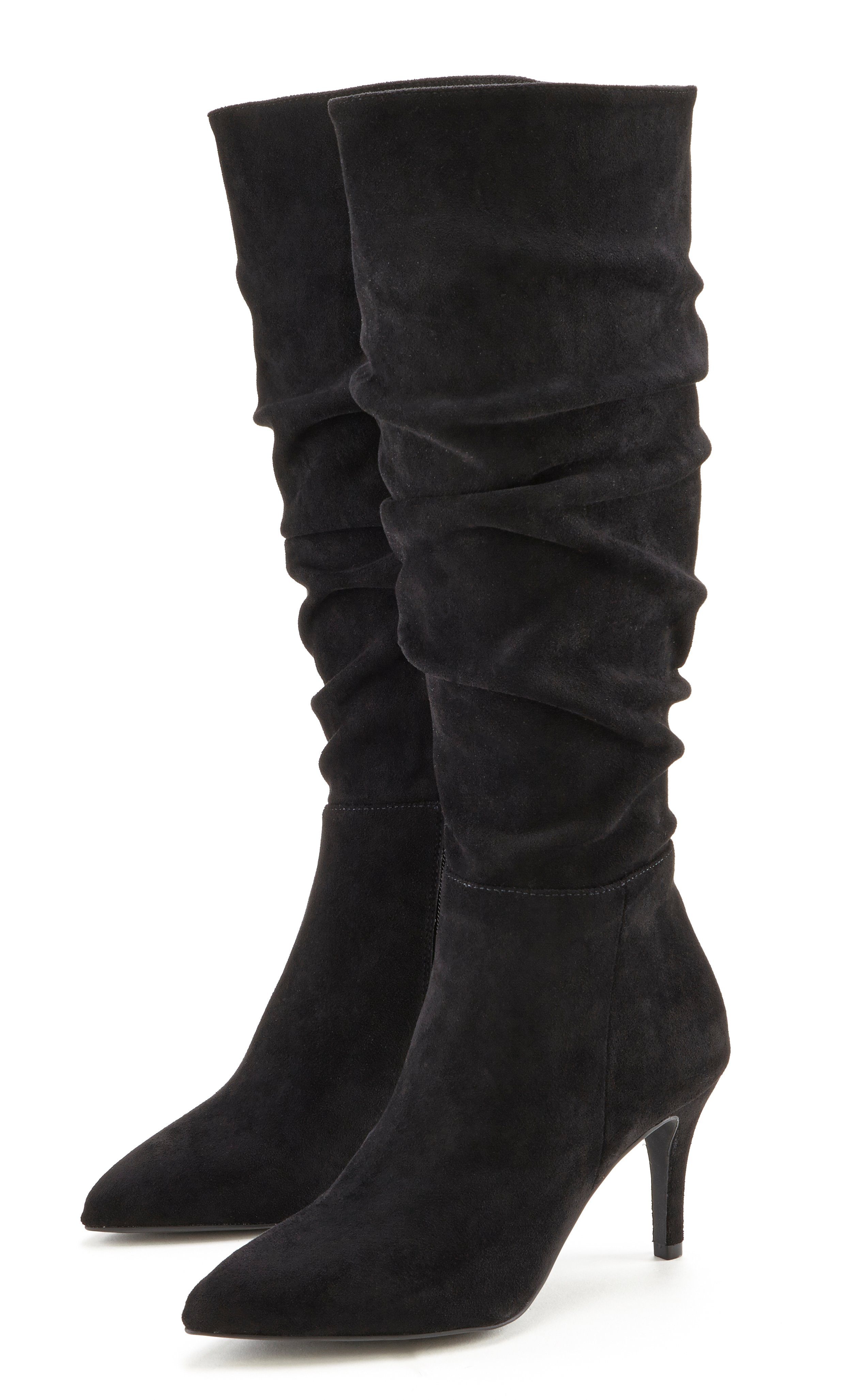 modischer Reißverschlussstiefel Raffung, Boots mit Stiefelette,Slouchy LASCANA High-Heel schwarz Langschaft,