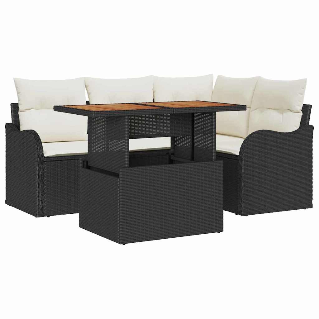 vidaXL Loungesofa Garten-Sofa-Set mit Kissen 5 pcs Schwarz und Creme, 5 Teile