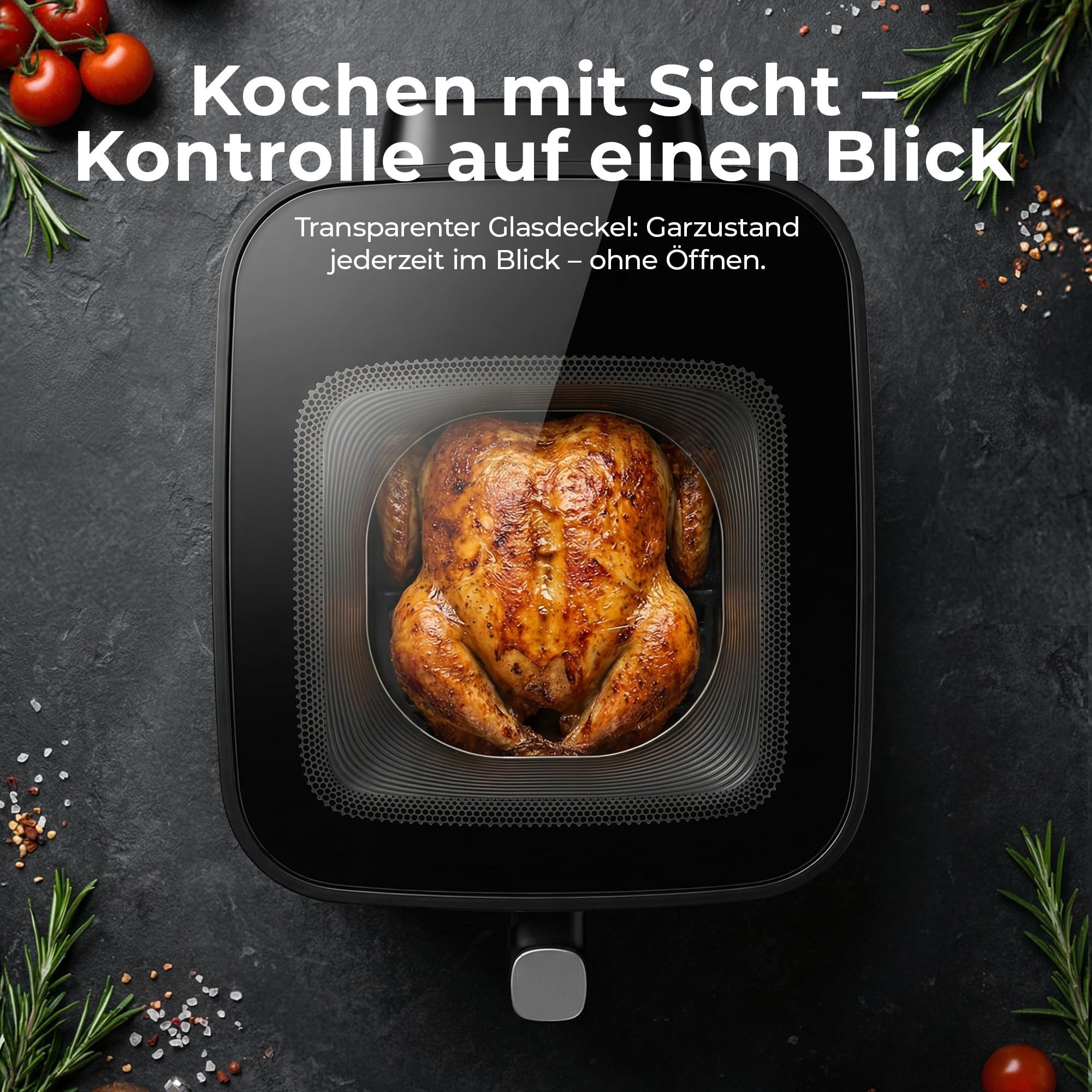 Balter Heißluftfritteuse, 1700 W, Airfryer, 6,5 L, transparentem Deckel und Sichtfenster