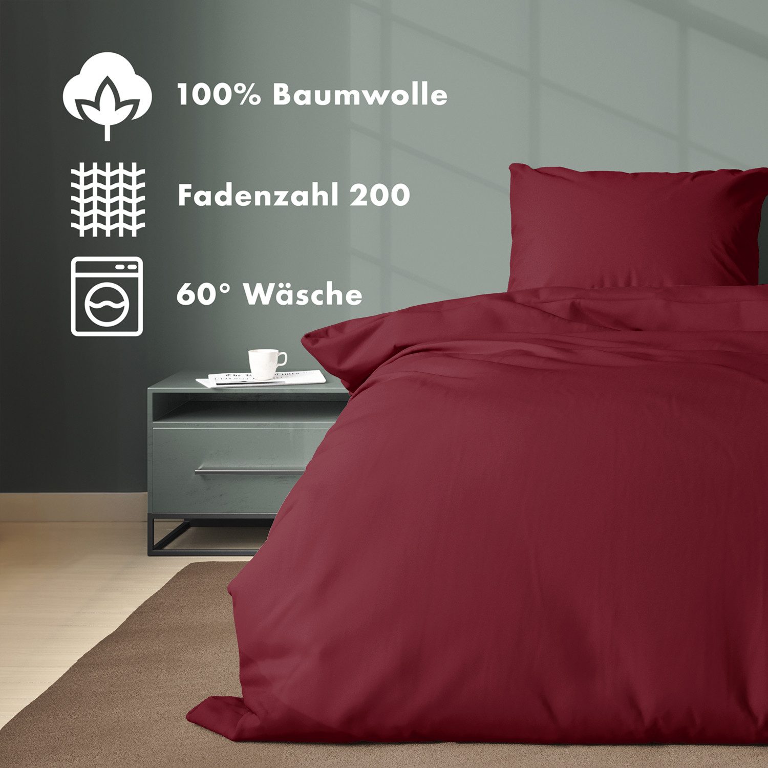 Jacobson Bettwäsche Set - 100% Baumwolle, Perkal, 4 teilig, Erhältlich in den Größen 135x200, 155x220, 200x200, 200x220, 240x220