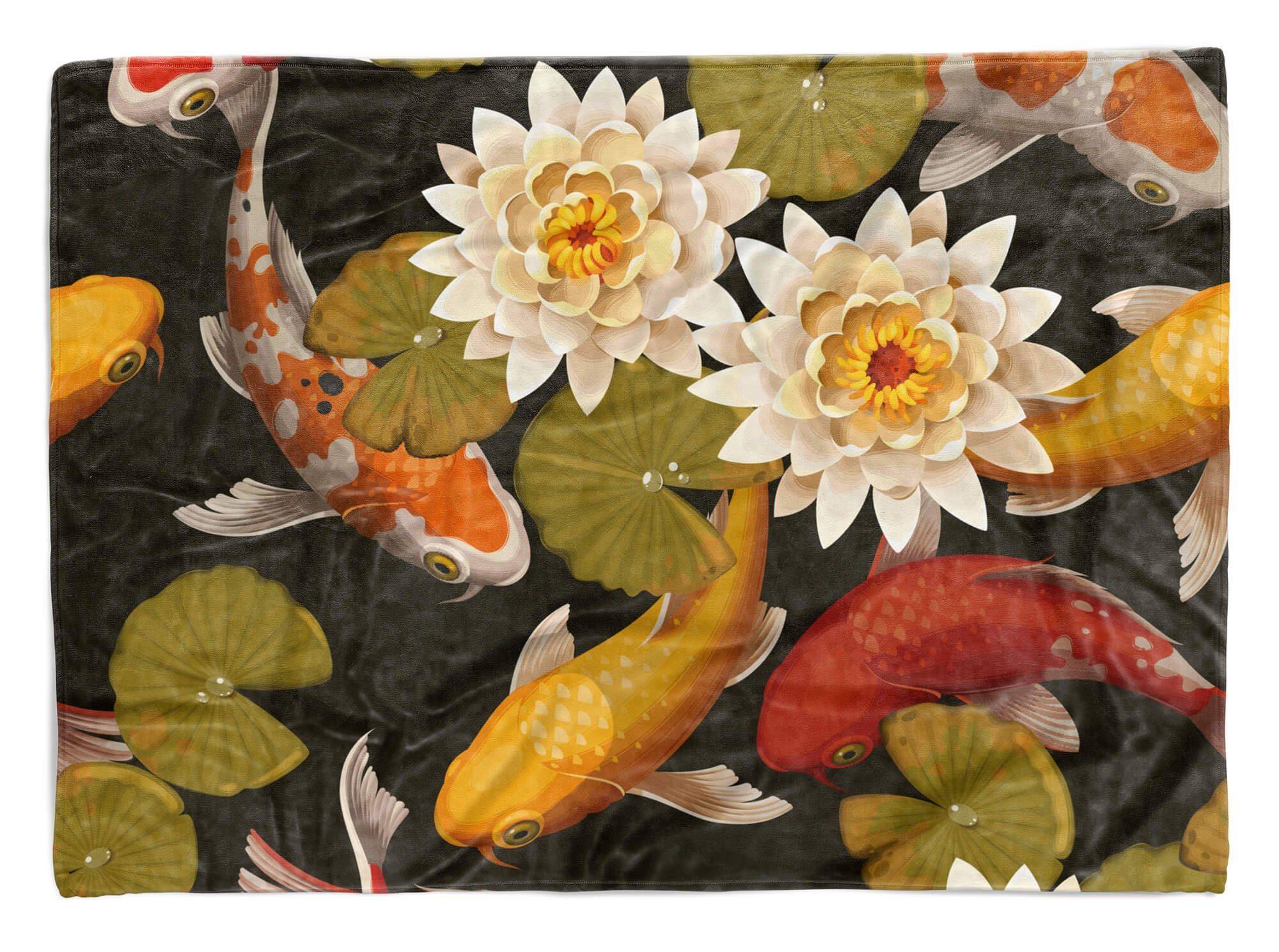 Sinus Art Handtücher Handtuch Strandhandtuch Saunatuch Kuscheldecke mit Fotomotiv Koi Fische Blumen, Baumwolle-Polyester-Mix (1-St), Handtuch
