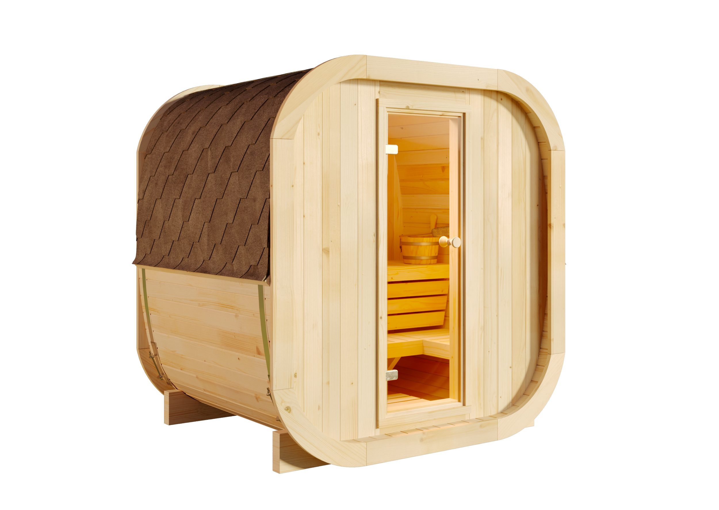 FinnTherm Fasssauna ScandiCube Mini XS, BxTxH: 210 x 166 x 214 cm, 42 mm, in Naturbelassen Inkl. Fußboden