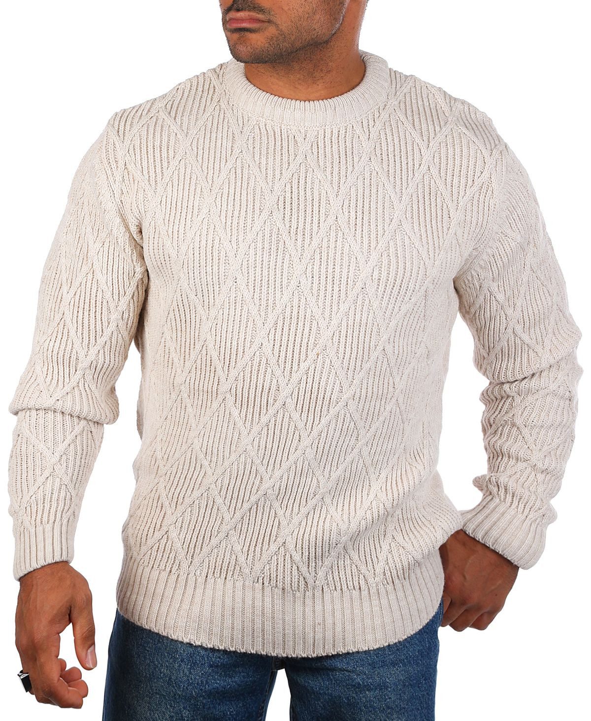 CARISMA Strickpullover Herren mit Rauten Karo retro Strickmuster Uni Rundhals 7824