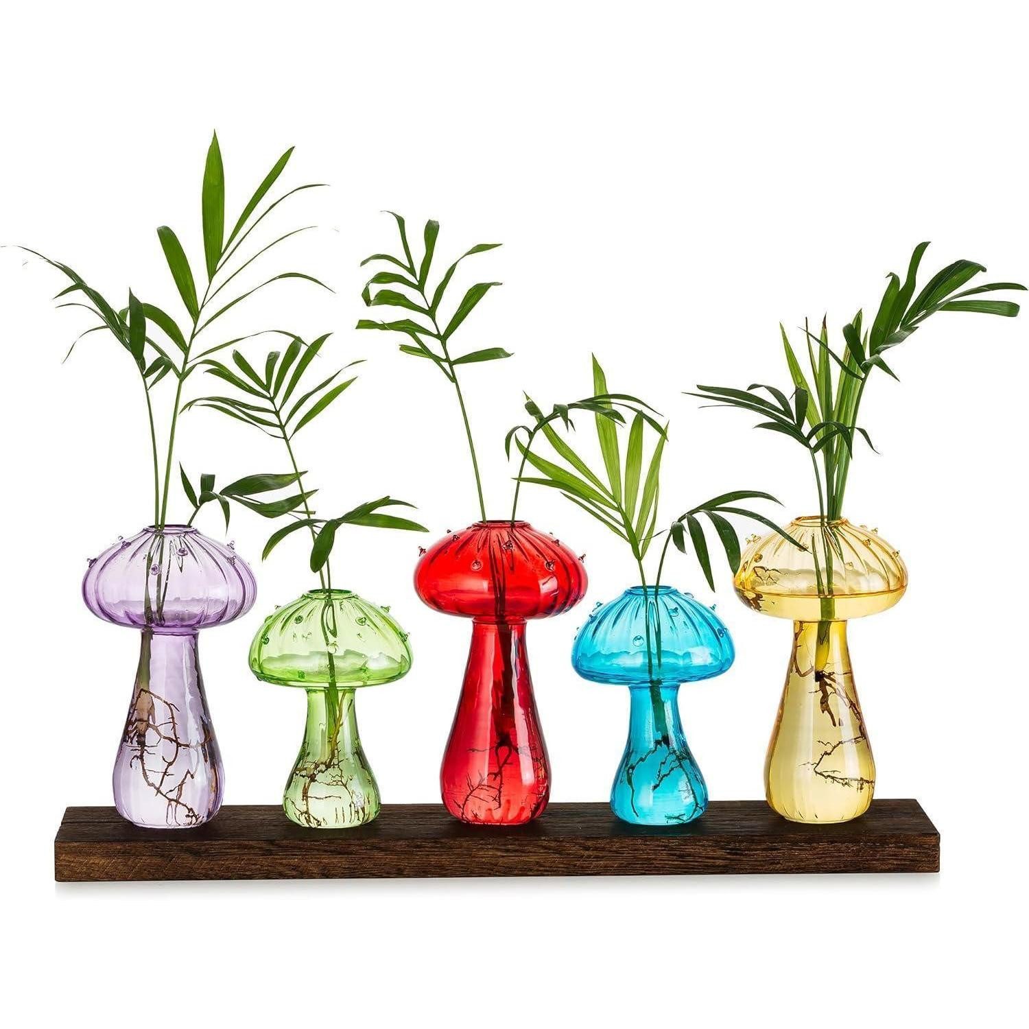 LuxusKollektion Tischvase Pilzmotiv Glasvase 5er Set bunt - Blumenvasen modern & klein