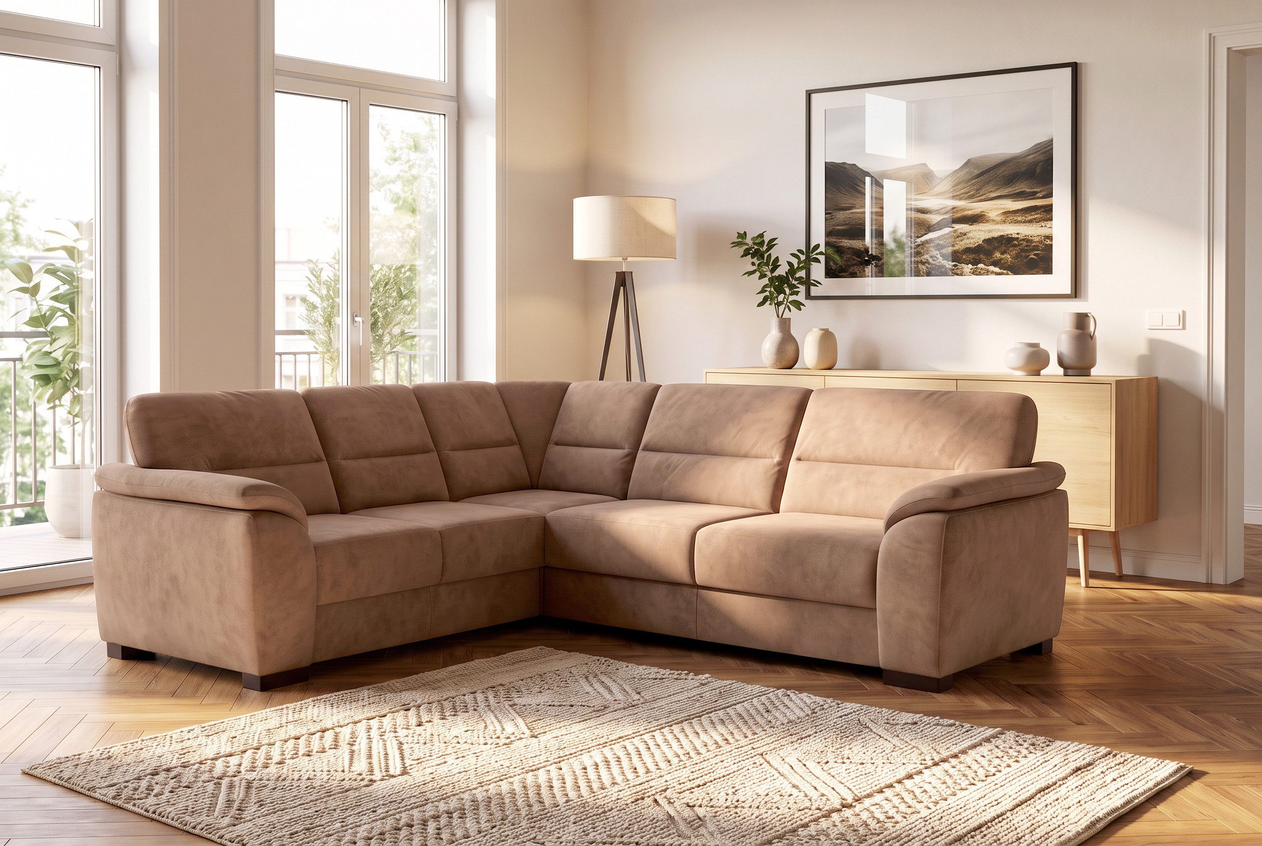 sit&more Ecksofa Montego L-Form, B: 256 cm, große Stoffauswahl, Komfortsitzhöhe 46 cm, optional Schlaffunktion und Schubkasten mit Stauraum