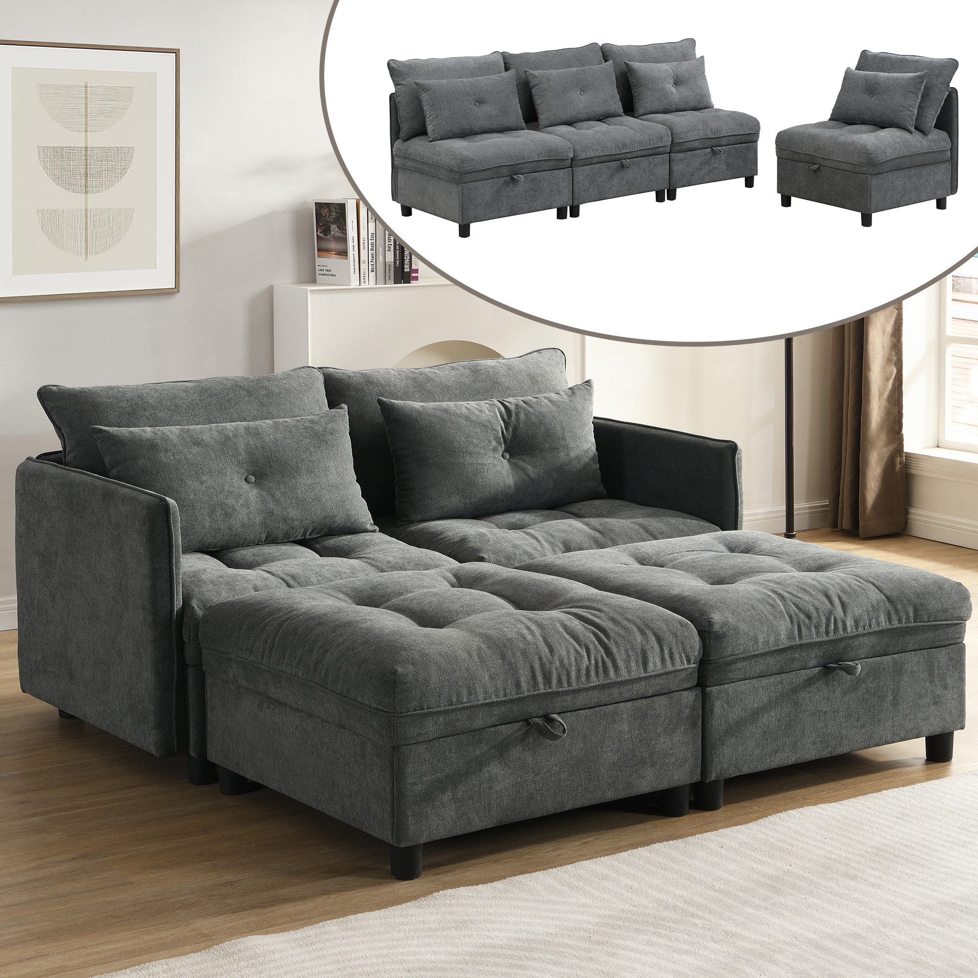 HAUSS SPOLE Schlafsofa mit Schlaffunktion 4-sitzer Moderner Wohnzimmersofa mit Stauram